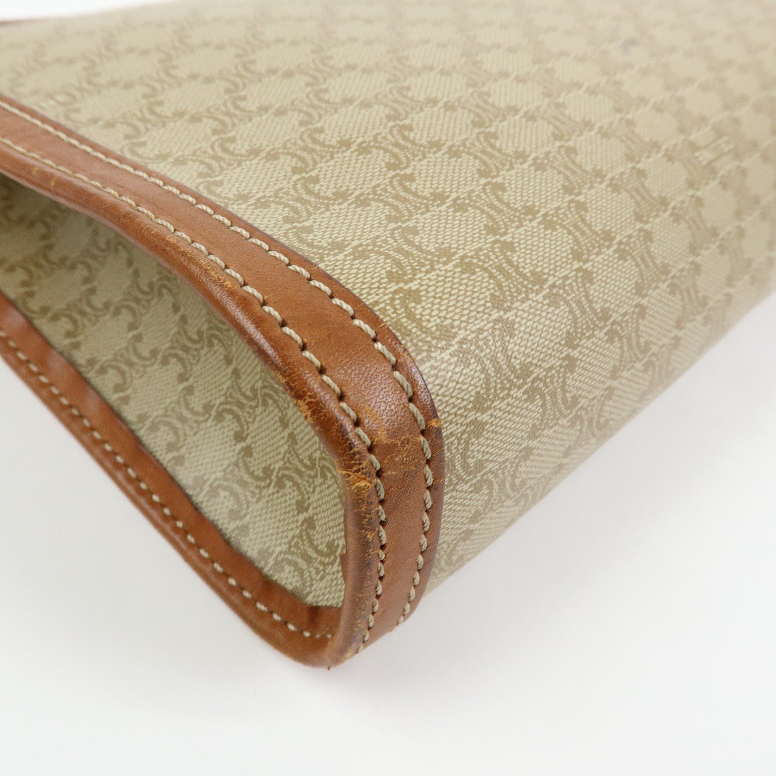 CELINE Macadam PVC Leather Clutch Bag Pouch Beige Brown