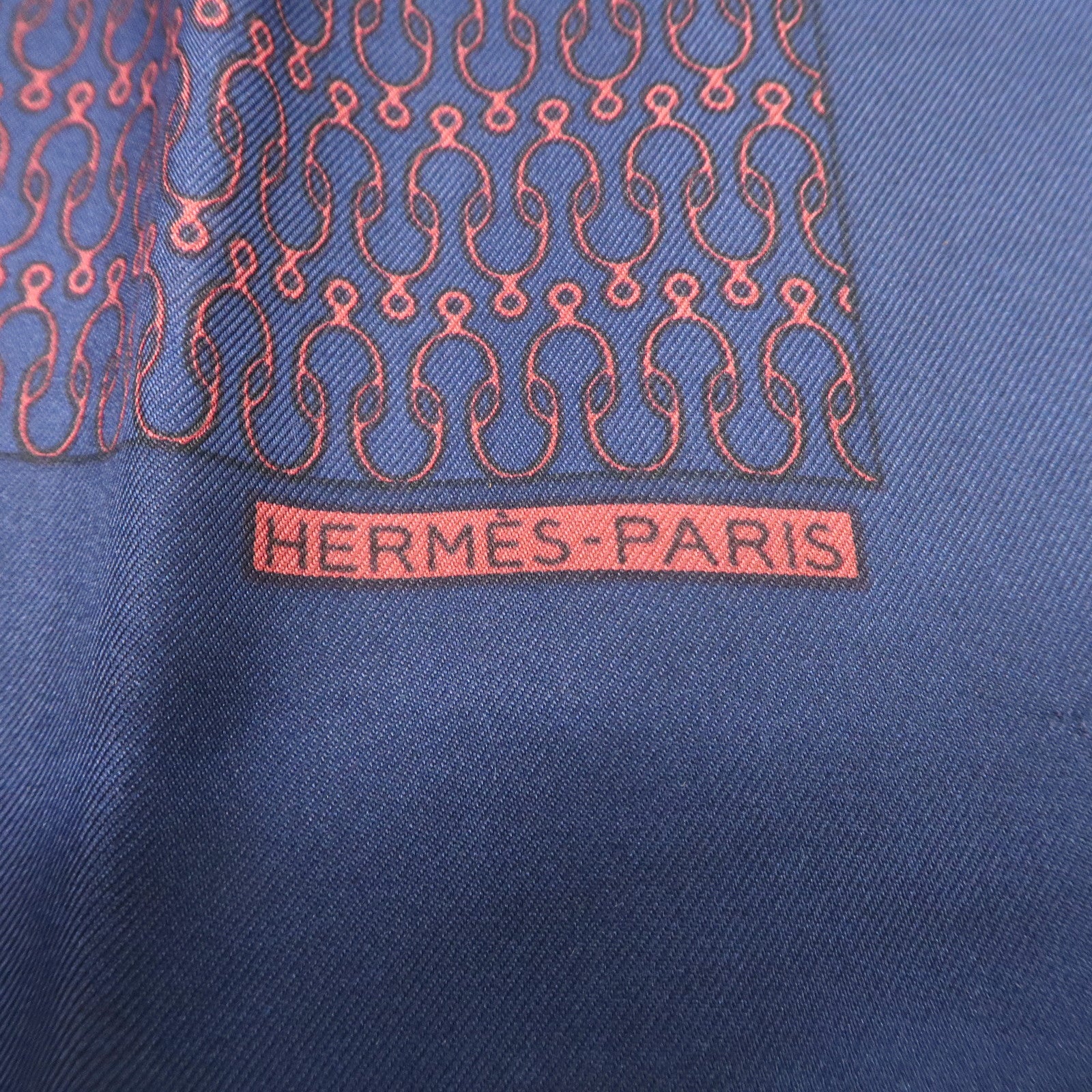 HERMES Petit Carre Silk 100% Mini Scarf Navy Red