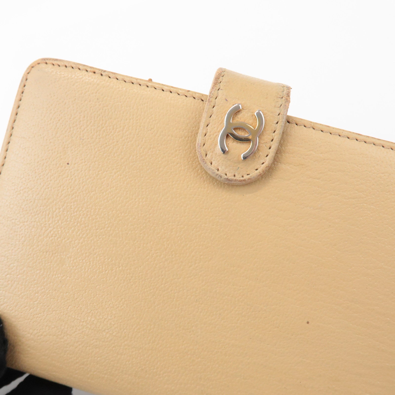 CHANEL COCO Mark Calf Leather Agenda Cover Planner Cover Beige