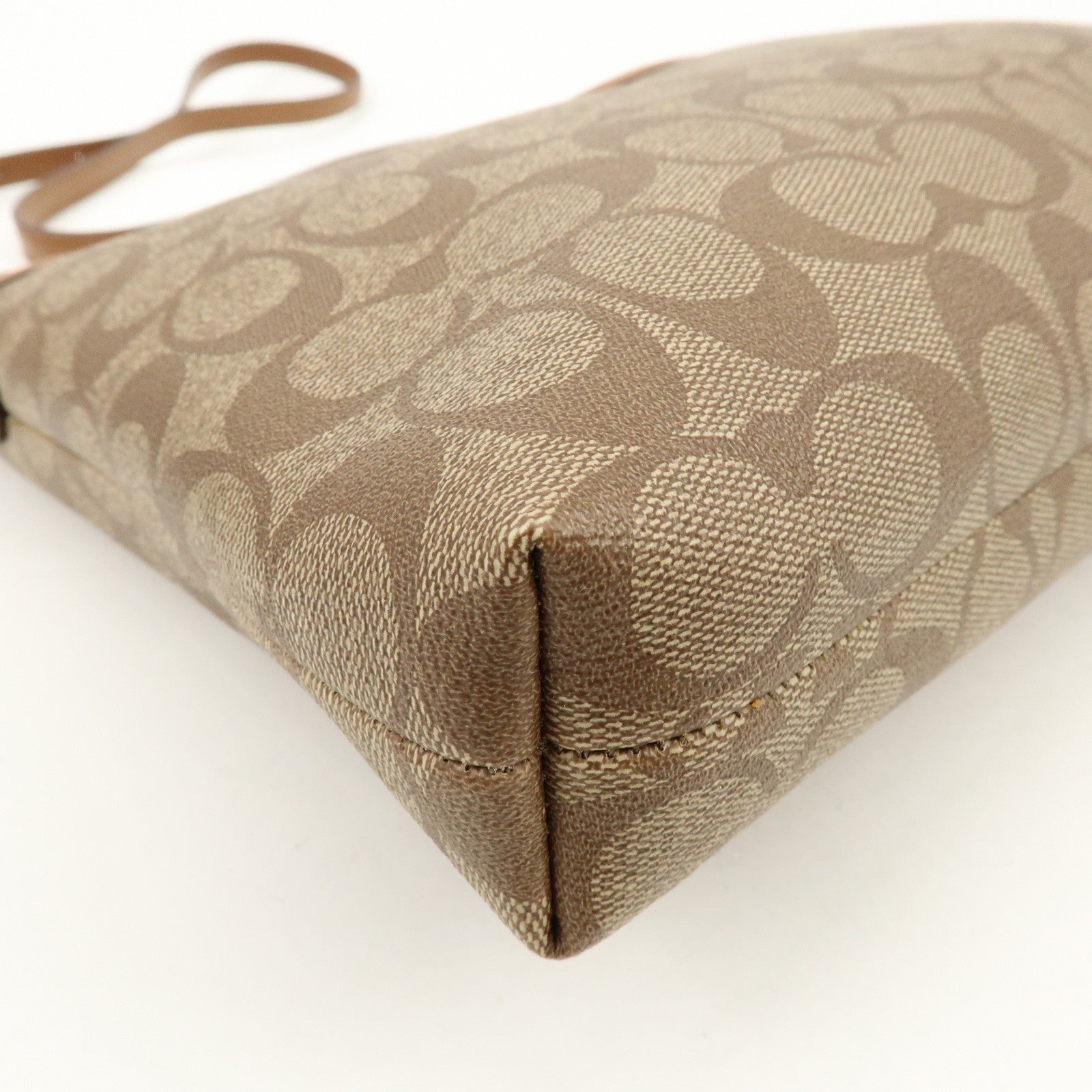 COACH Signature PVC Coated Canvas Leather Shoulder Bag Beige Brown