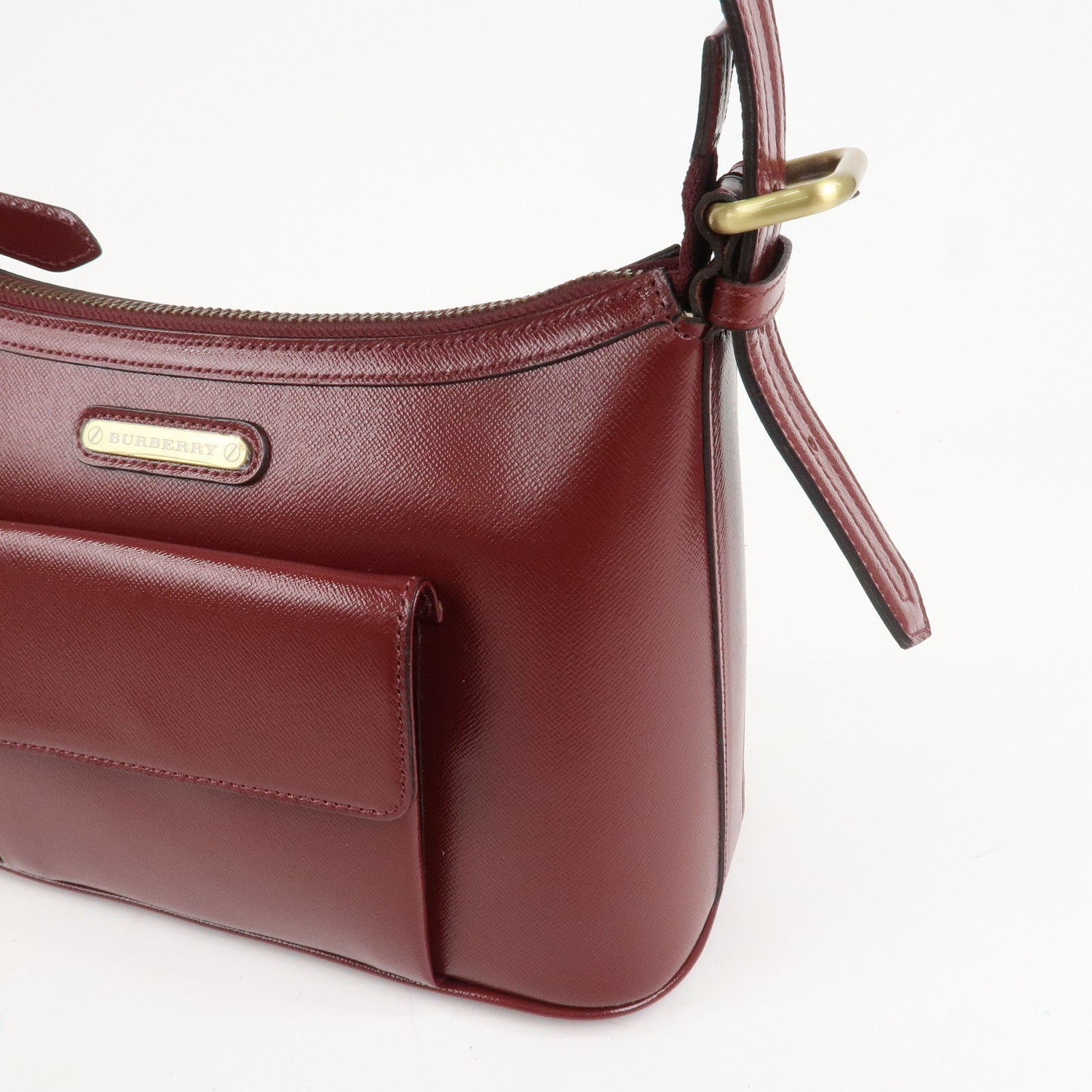 BURBERRY Leather Shoulder Bag Hand Bag Bordeaux Gold HDW