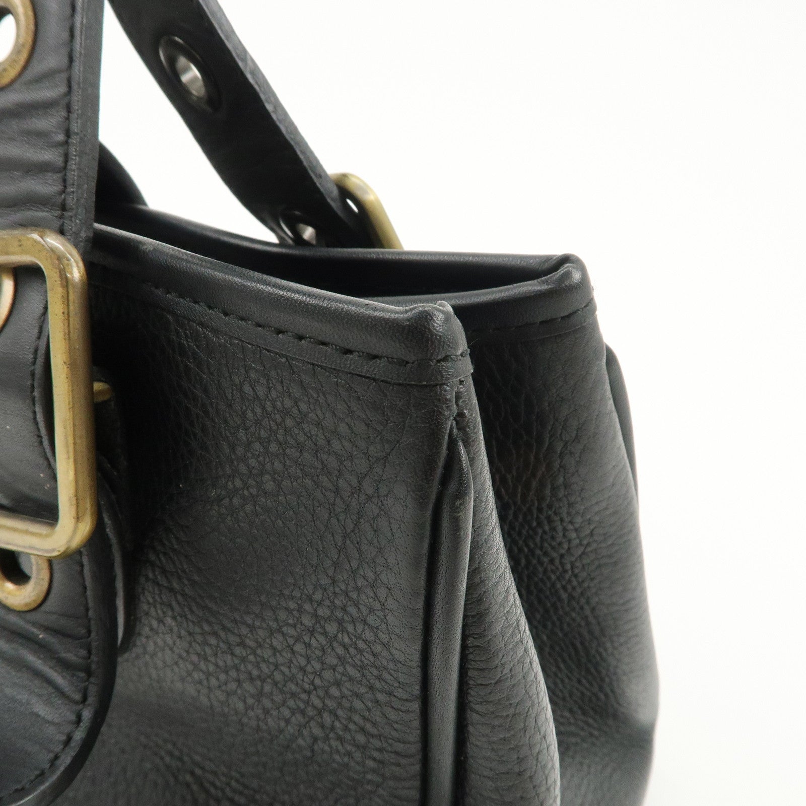 Chloe Logo Leather Shoulder Bag Hand Bag Black Gold Hardware Used