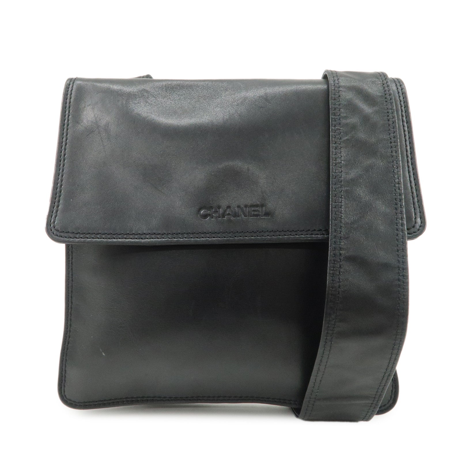 CHANEL Leather Shoulder Bag Crossbody Bag Black
