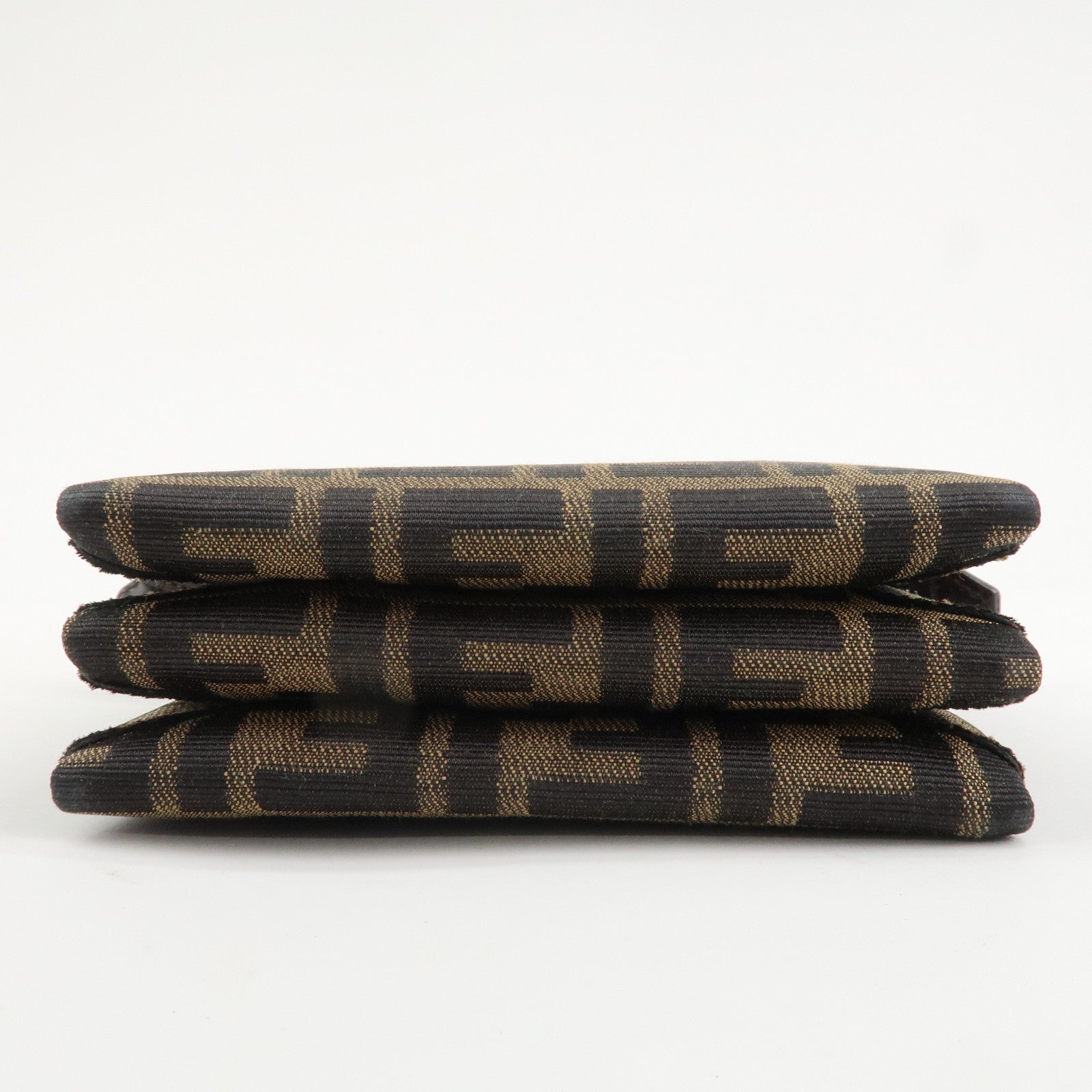 FENDI Zucca Canvas Leather Shoulder Bag Black Brown Silver HDW Used