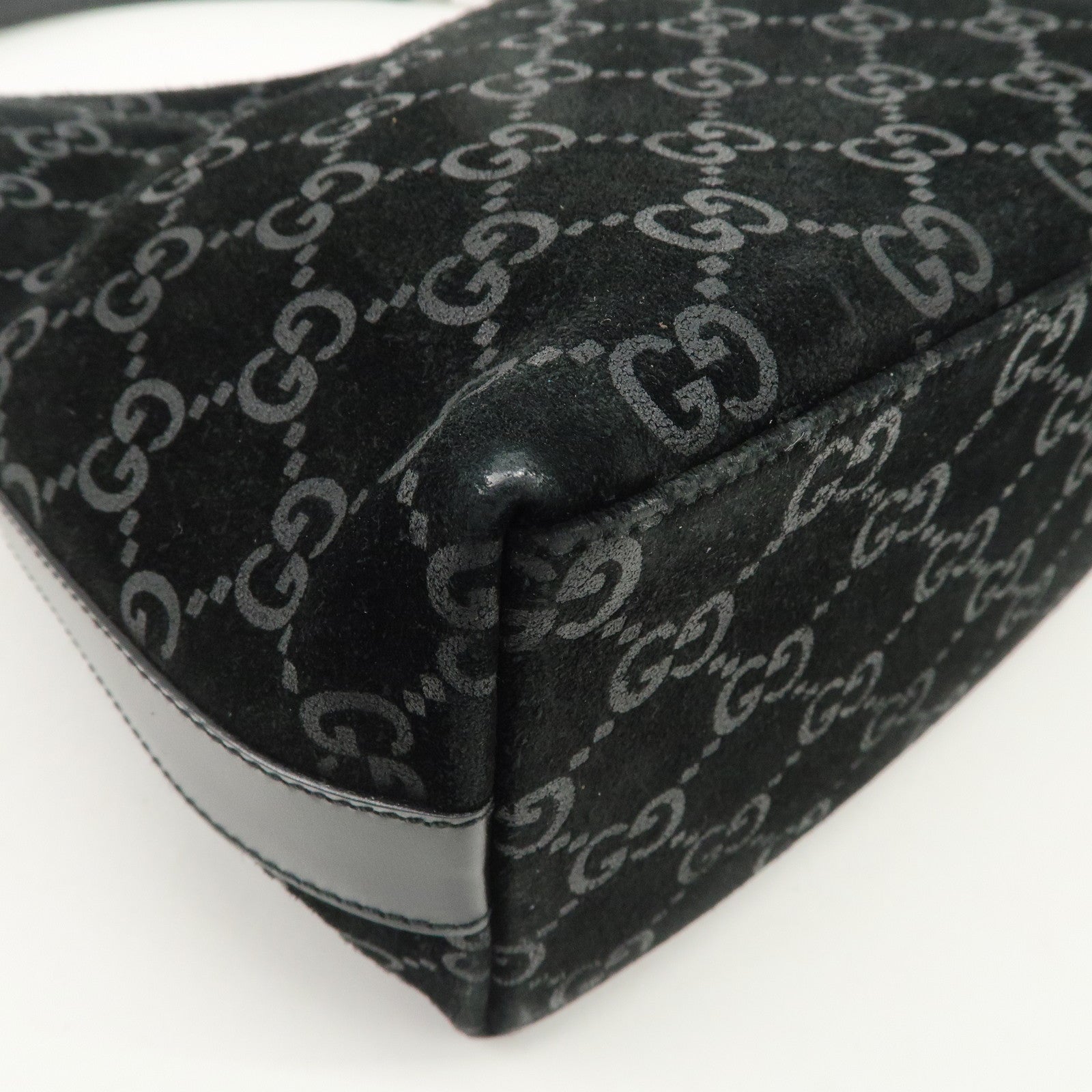 GUCCI GG Suede Leather Shoulder Bag Hand Bag Black 002.0602 Used