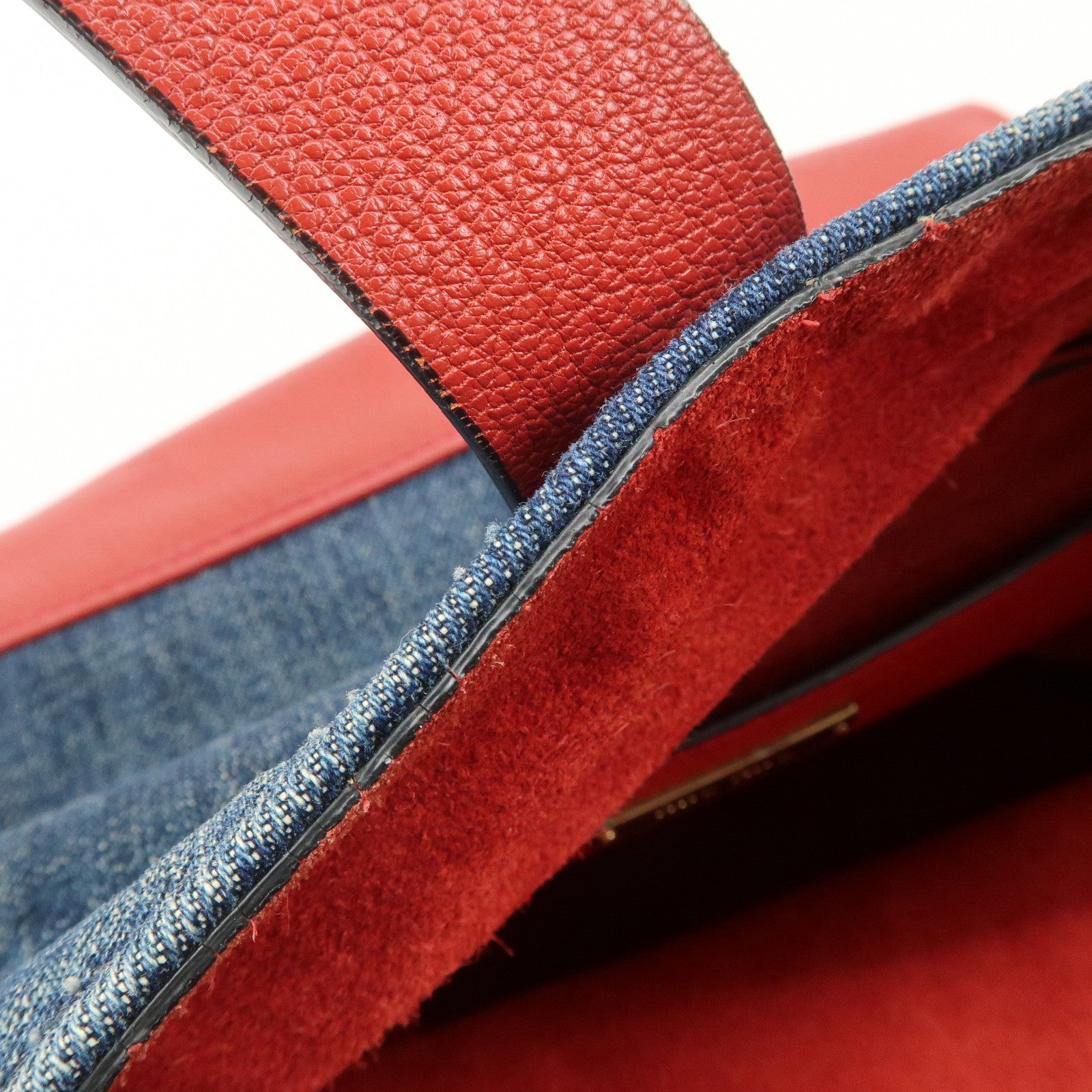 MIU MIU Madras Leather Denim 2Way Bag Shoulder Bag Red RR1951 Used