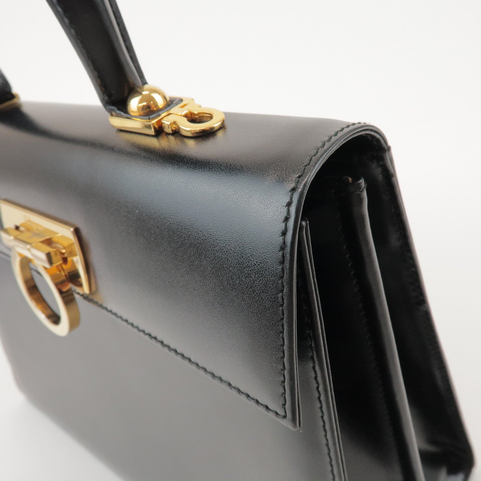 Ferragamo Gancini Calf Leather 2Way Bag Hand Shoulder Bag Black