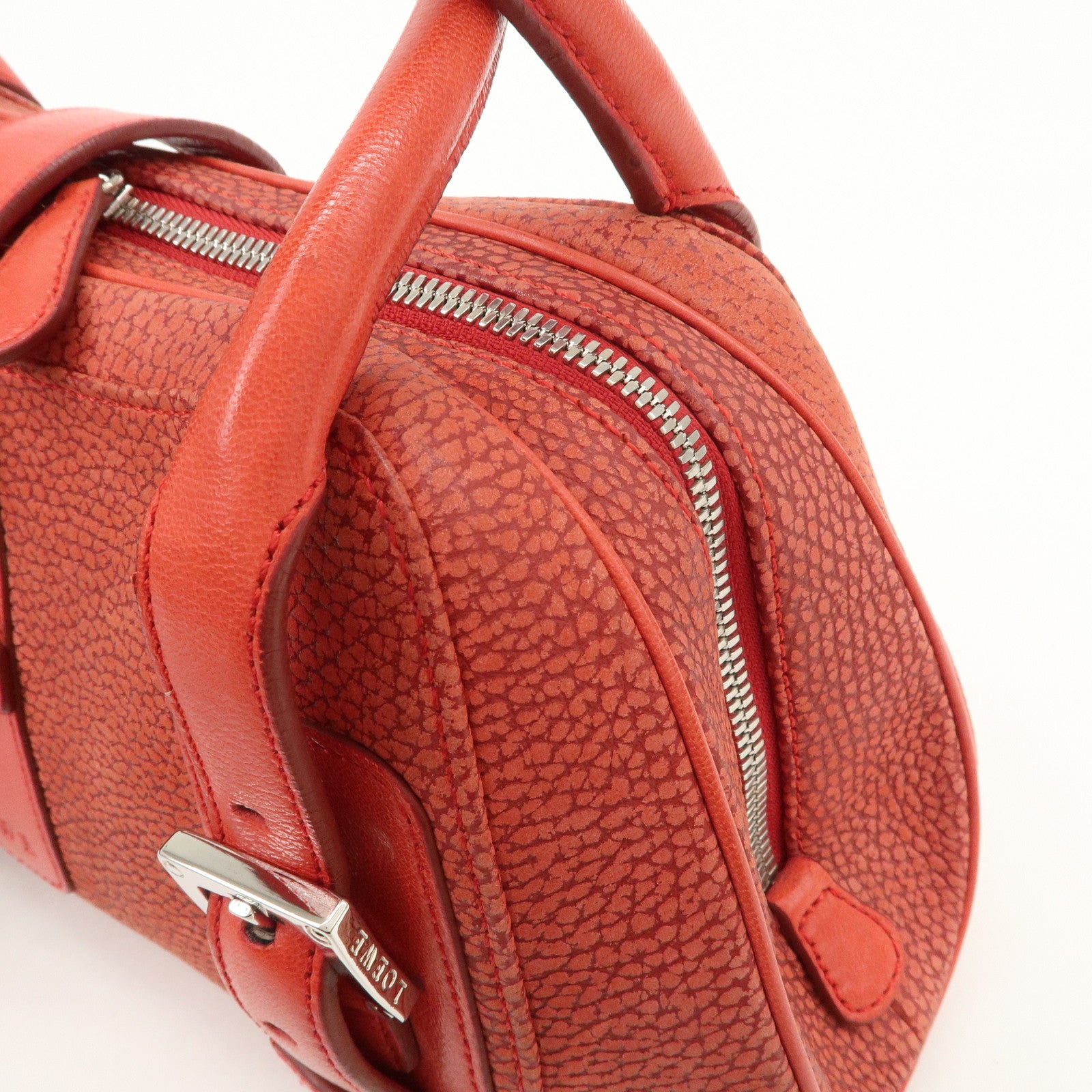 LOEWE Logo Senda Leather Shoulder Bag Hand Bag Red