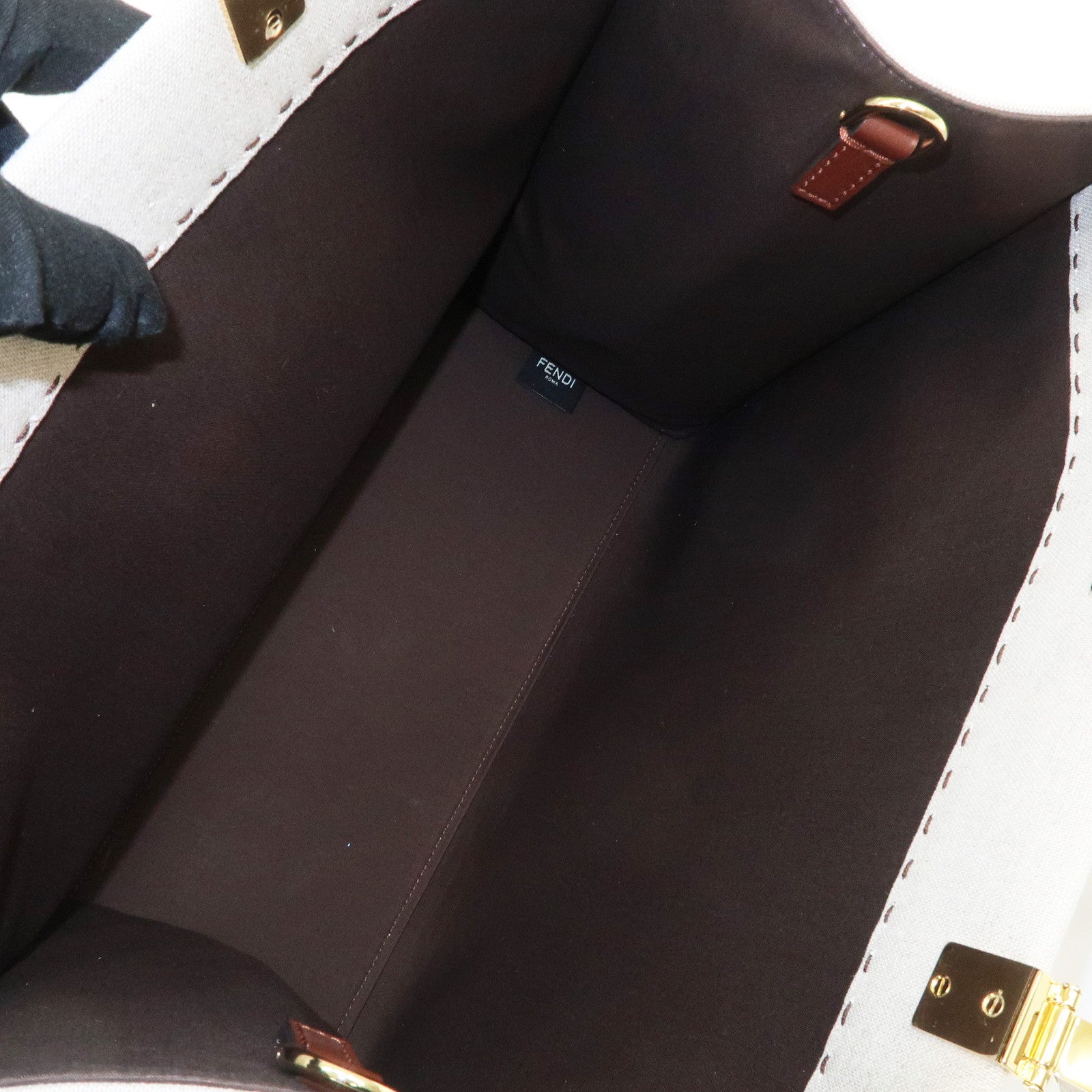 FENDI Leather Canvas Sunshine Medium Tote Bag Natural 8BH386