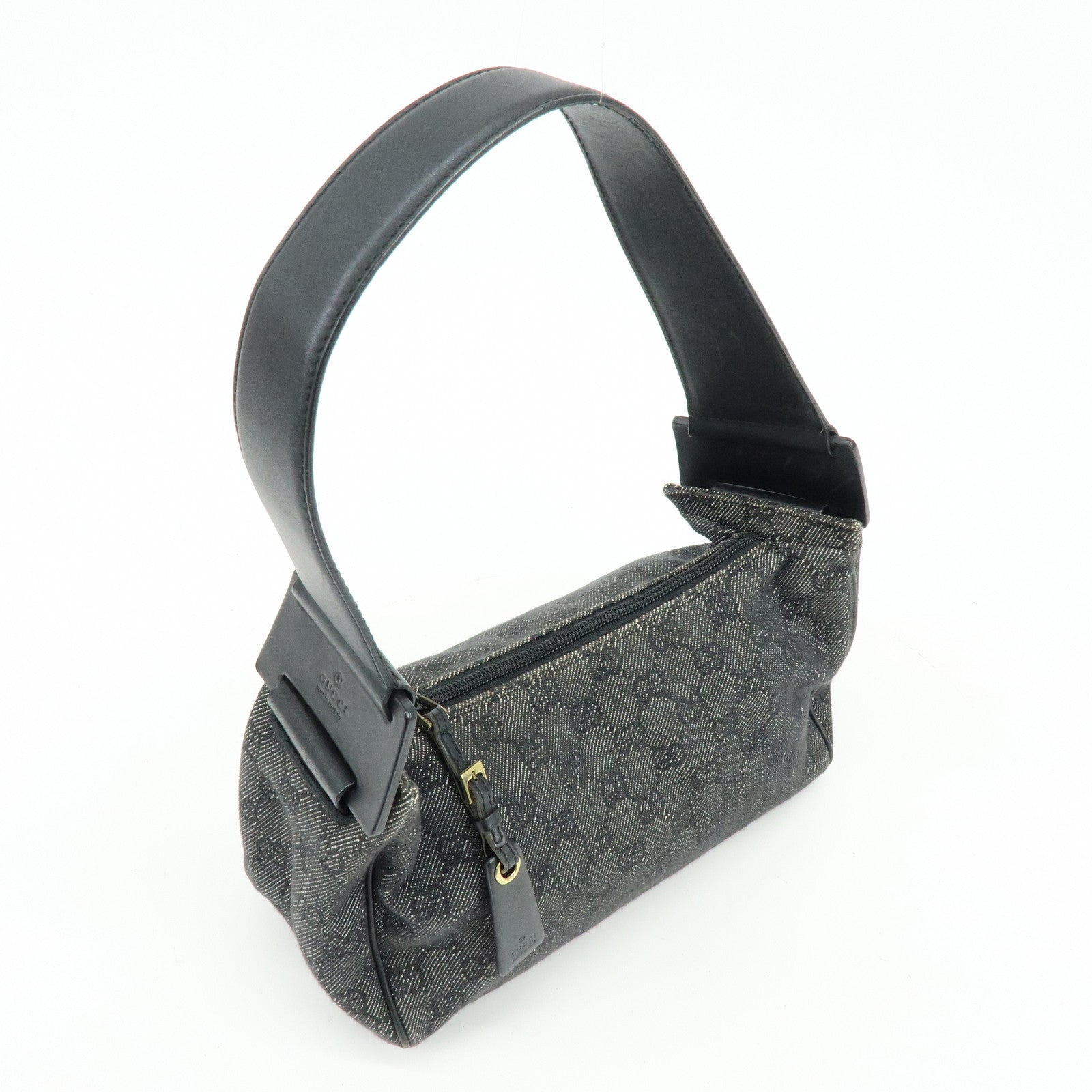 GUCCI GG Canvas Leather Shoulder Bag Black