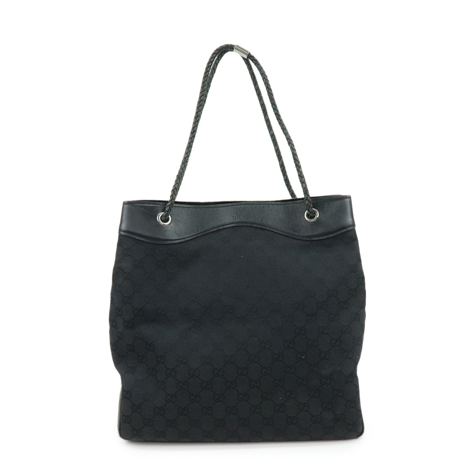 GUCCI GG Canvas Leather Tote Bag Shoulder Bag Black 109141