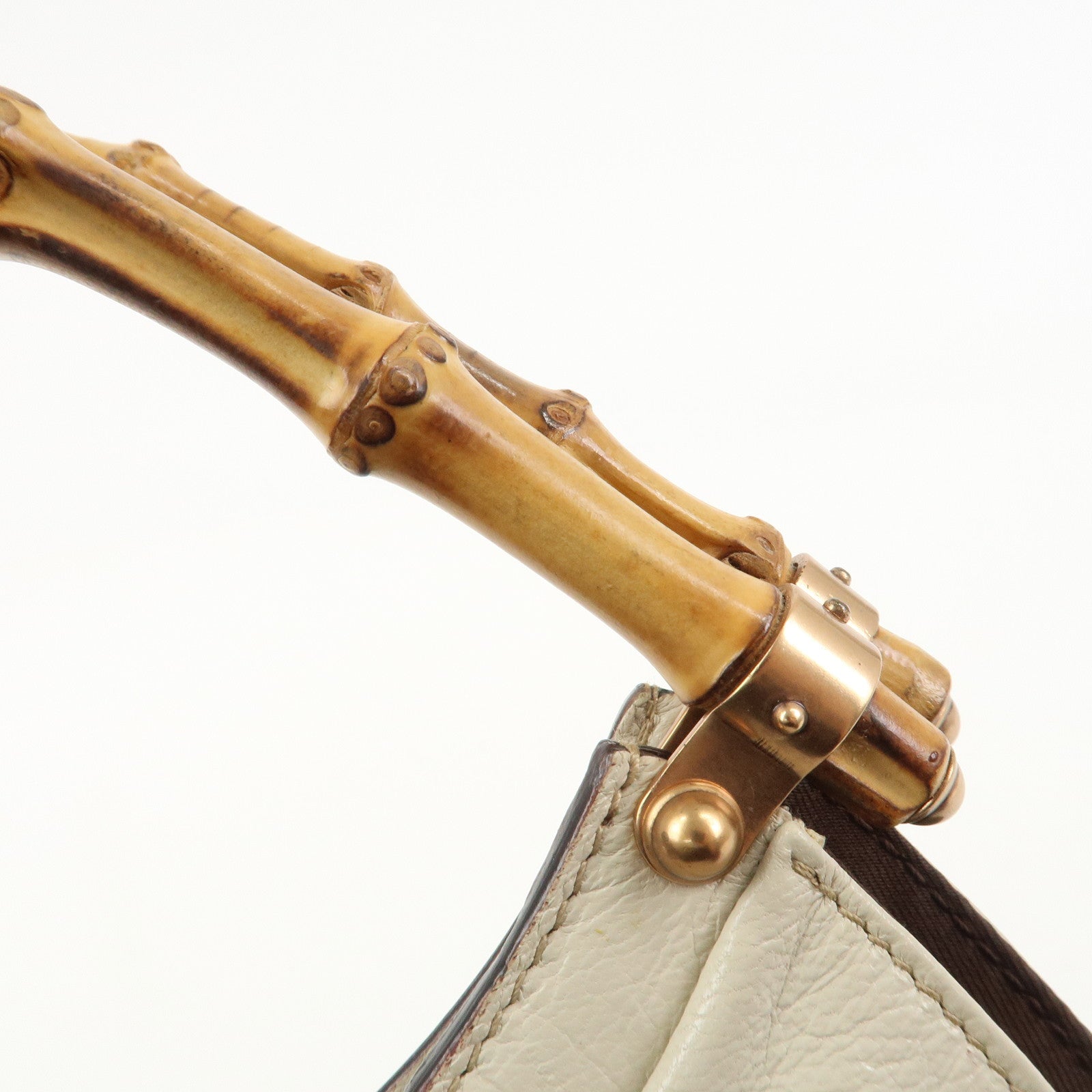 GUCCI Bamboo Leather Studs Shoulder Bag Hand Bag Ivory 124297