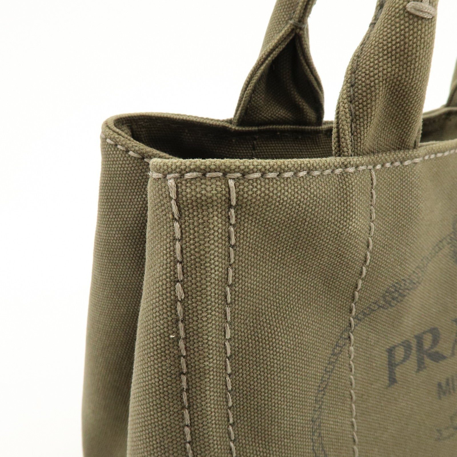 PRADA Canapa Mini Canvas Tote Bag Hand Bag Khaki BN2439