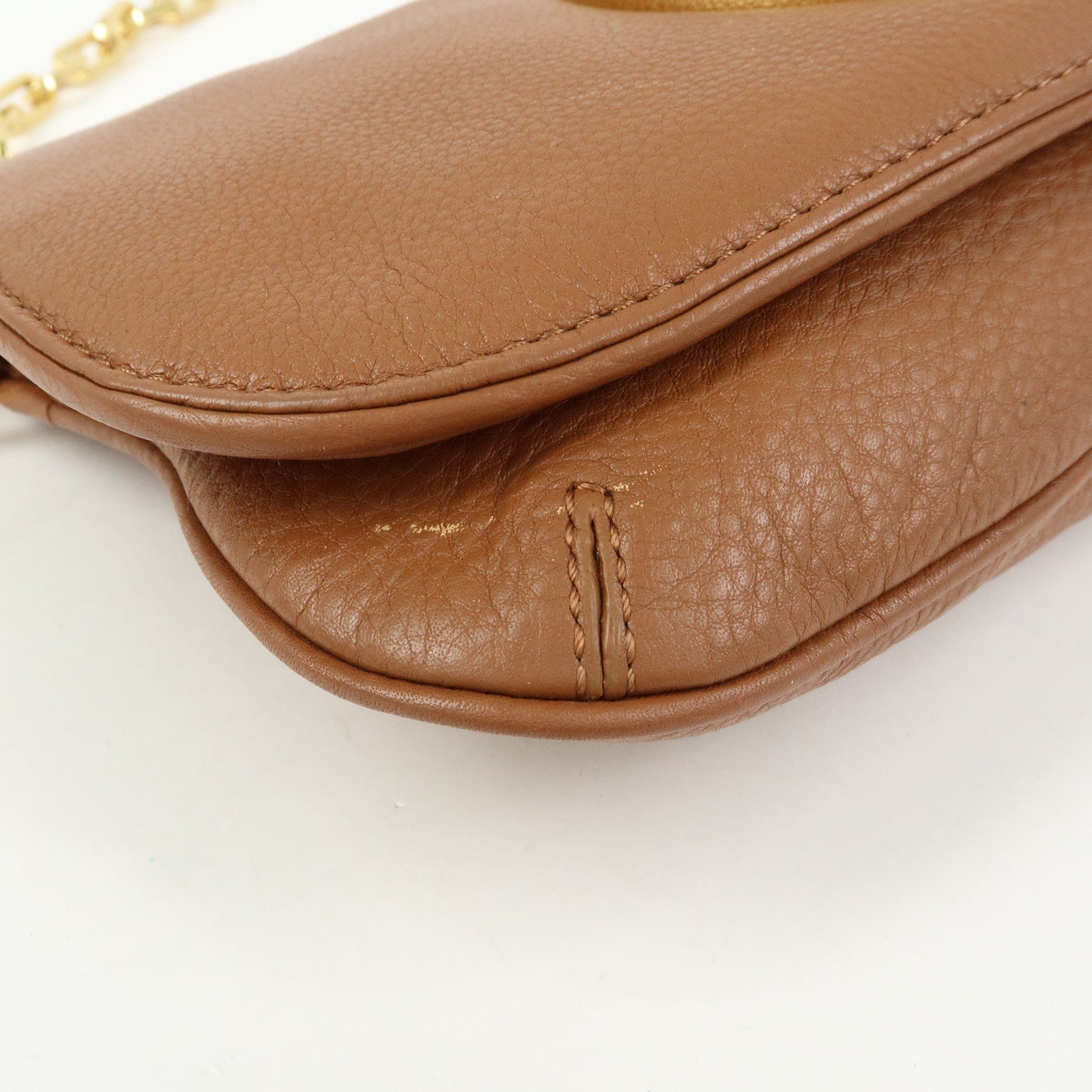 TORY BURCH Leather Flap Shoulder Bag Crossbody Bag Clutch Brown