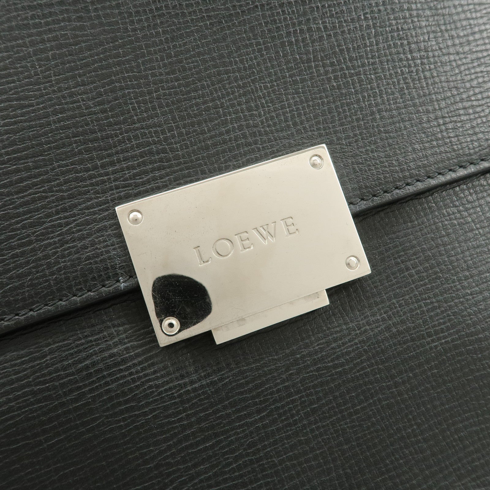 LOEWE Logo Leather Clutch Bag Black Silver Hardware