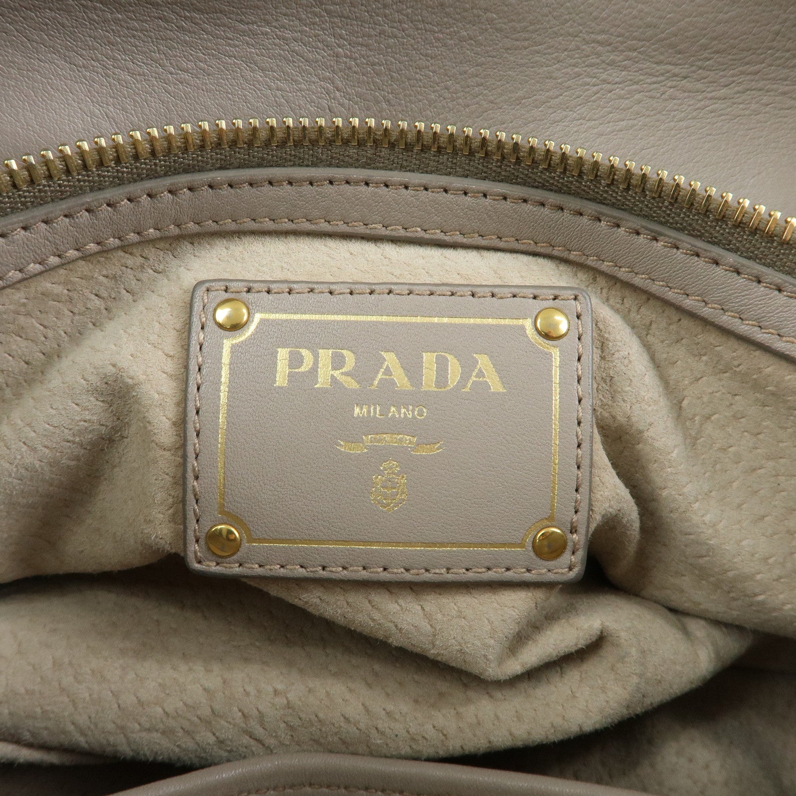 PRADA Logo Leather 2Way Bag Hand Bag Shoulder Bag Greige