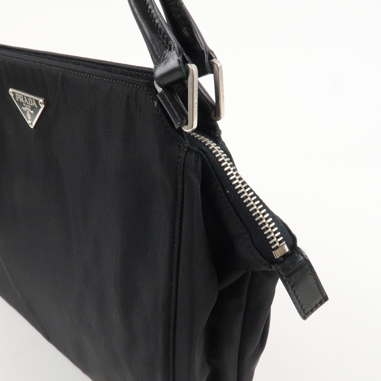 PRADA Triangle Logo Nylon Leather Tote Bag Shoulder Bag B11093 Used