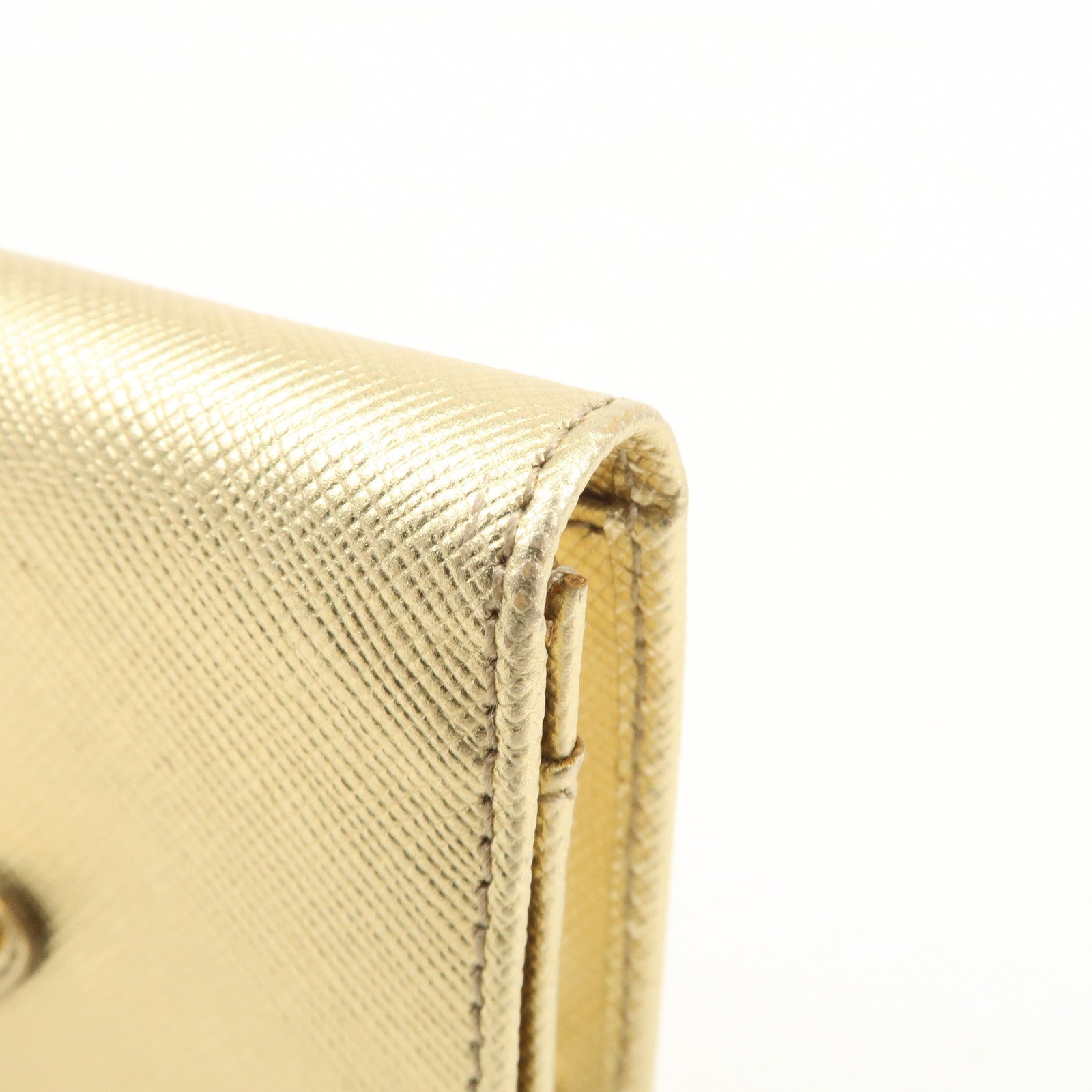PRADA Triangle Logo Saffiano Leather Card Holder Card Case Gold