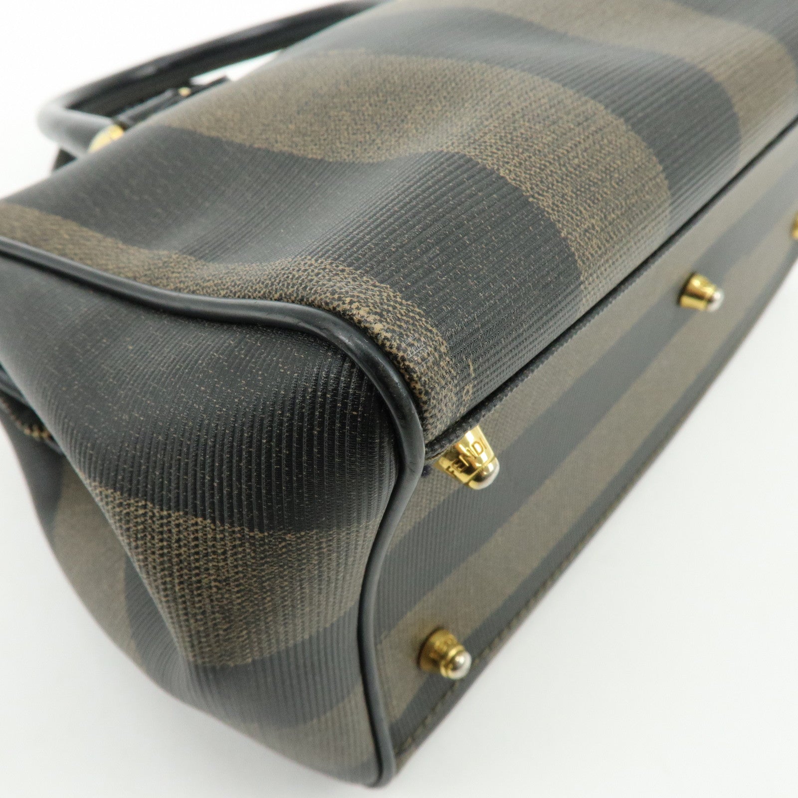 FENDI Pequin PVC Leather Boston Bag Hand Bag Black Brown