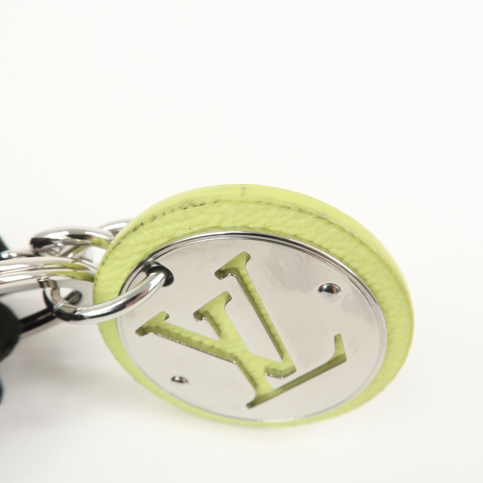 Louis Vuitton Circle Leather Metal Bag Charm Key Chain Lime M02470