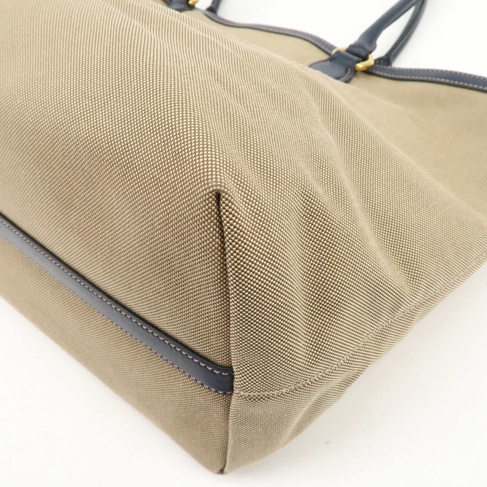 PRADA Logo Jacquard Leather Tote Bag Shoulder Bag Beige 1BG158