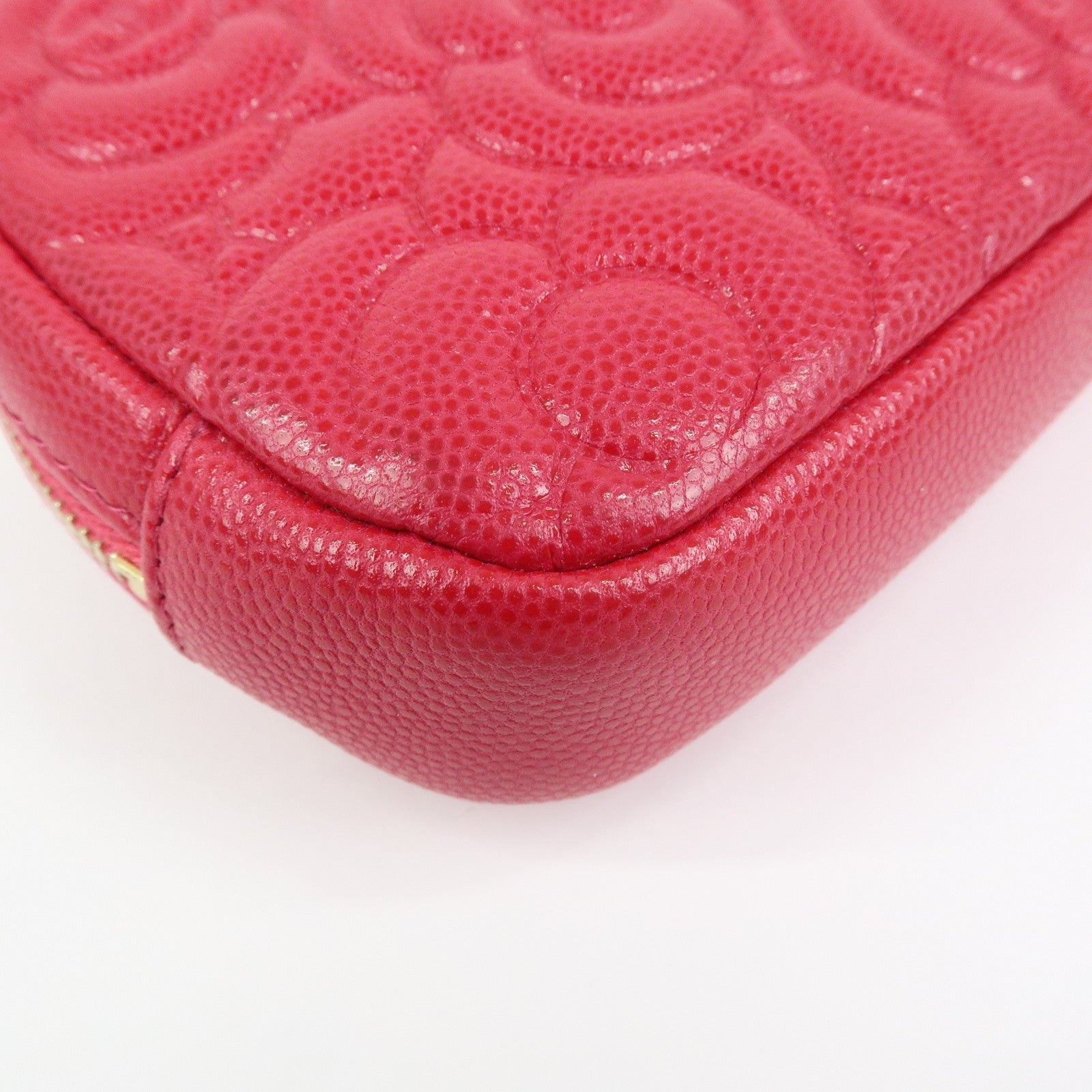 CHANEL Camellia COCO Mark Caviarskin Cosmetic Accessory Pouch Pink