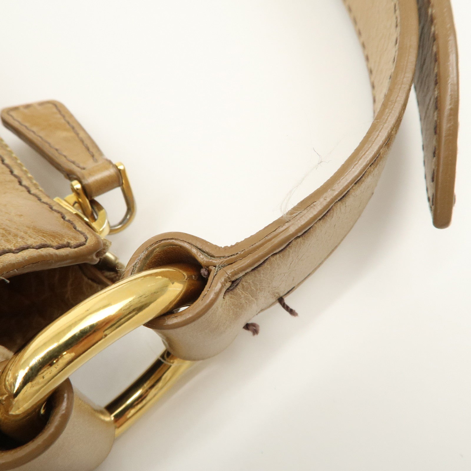 MIU MIU Leather Shoulder Bag Hand Bag Beige Gold Hardware