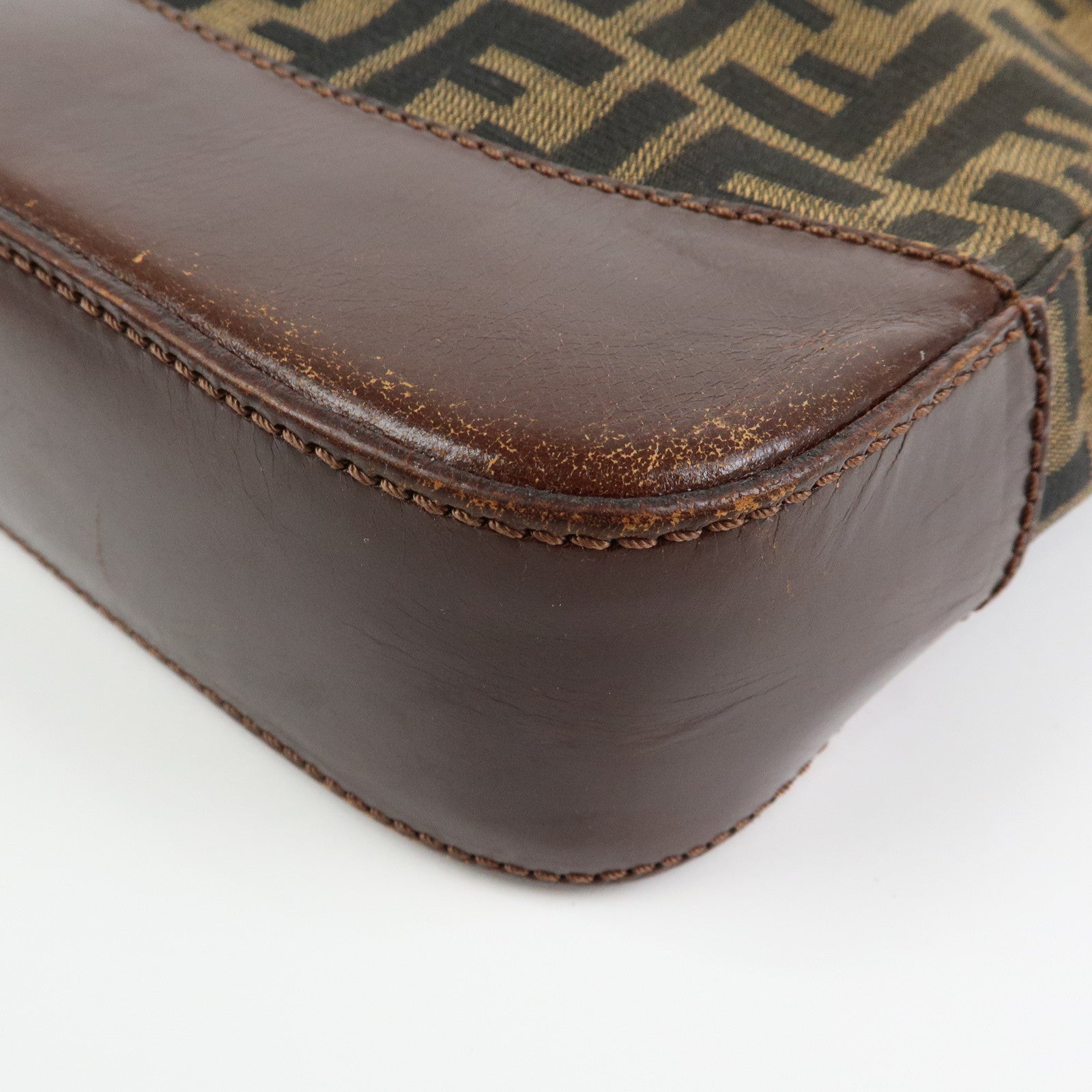 FENDI Zucca Canvas Leather Tote Bag Shoulder Bag Brown 16329