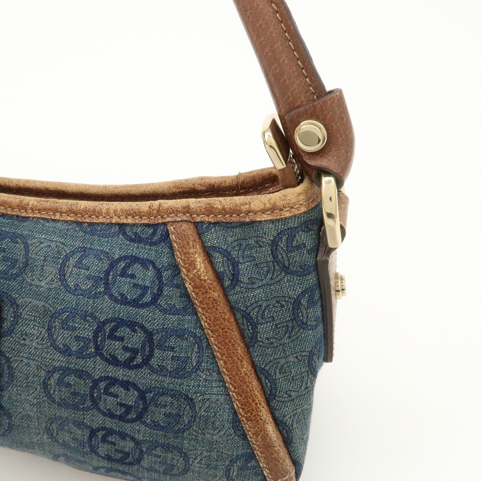 GUCCI Abbey Denim Leather Shoulder Bag Hand Bag Blue 130939 Used