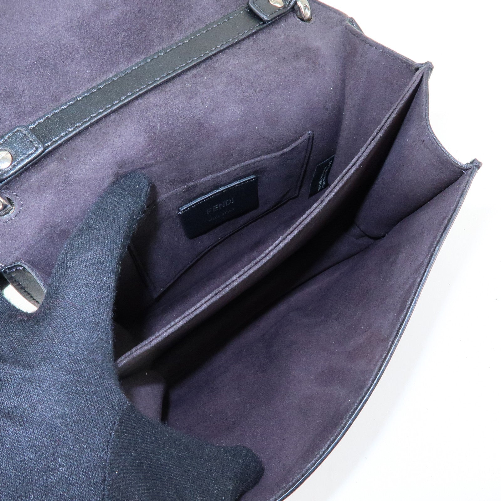 FENDI Kan I Mini Leather Chain Shoulder Crossbody Bag Black 8M0381