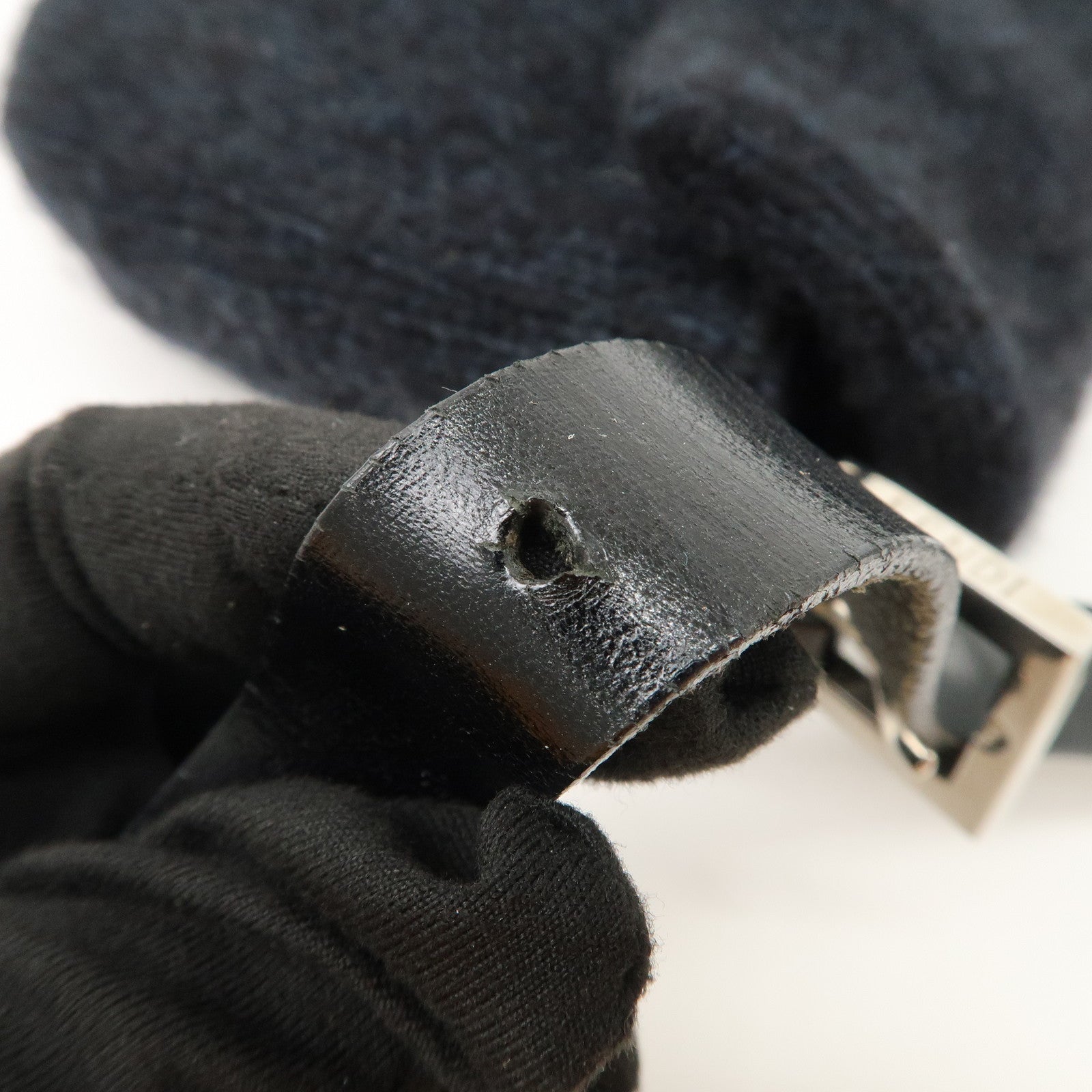 FENDI Mamma Baguette Knit Leather Shoulder Bag Dark Navy 26424