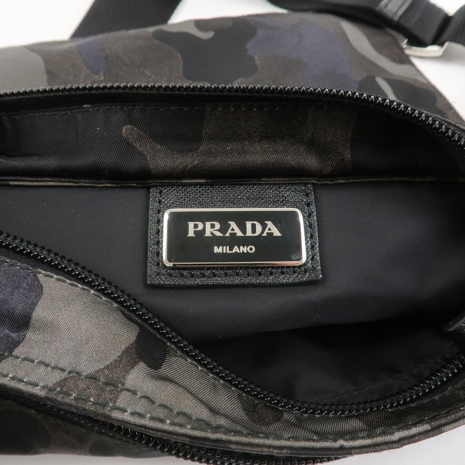 PRADA Triangle Logo Nylon Camoflage Shoulder Bag Black BT0978