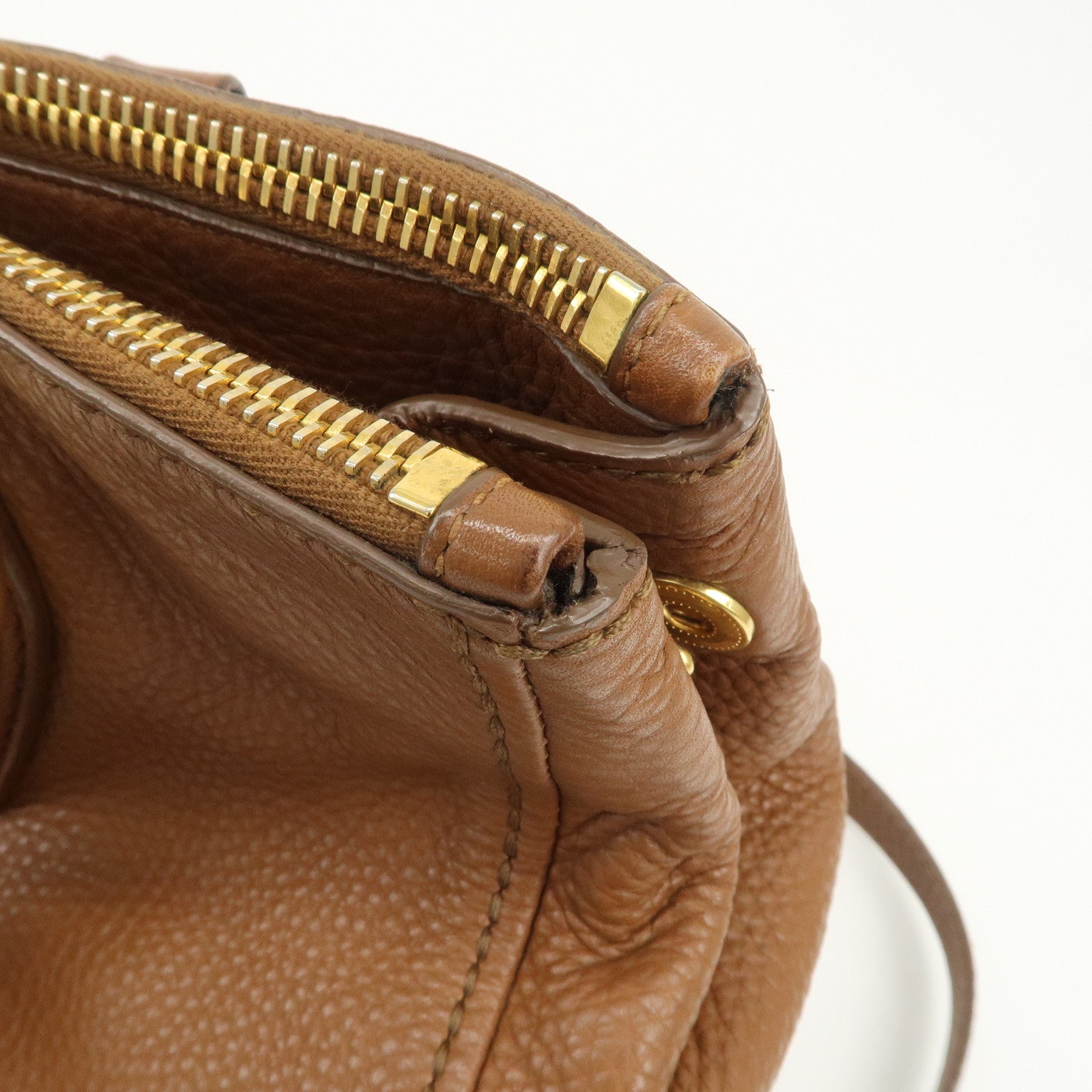 MIU MIU Logo Leather 2Way Bag Hand Bag Shoulder Bag Brown RN0761