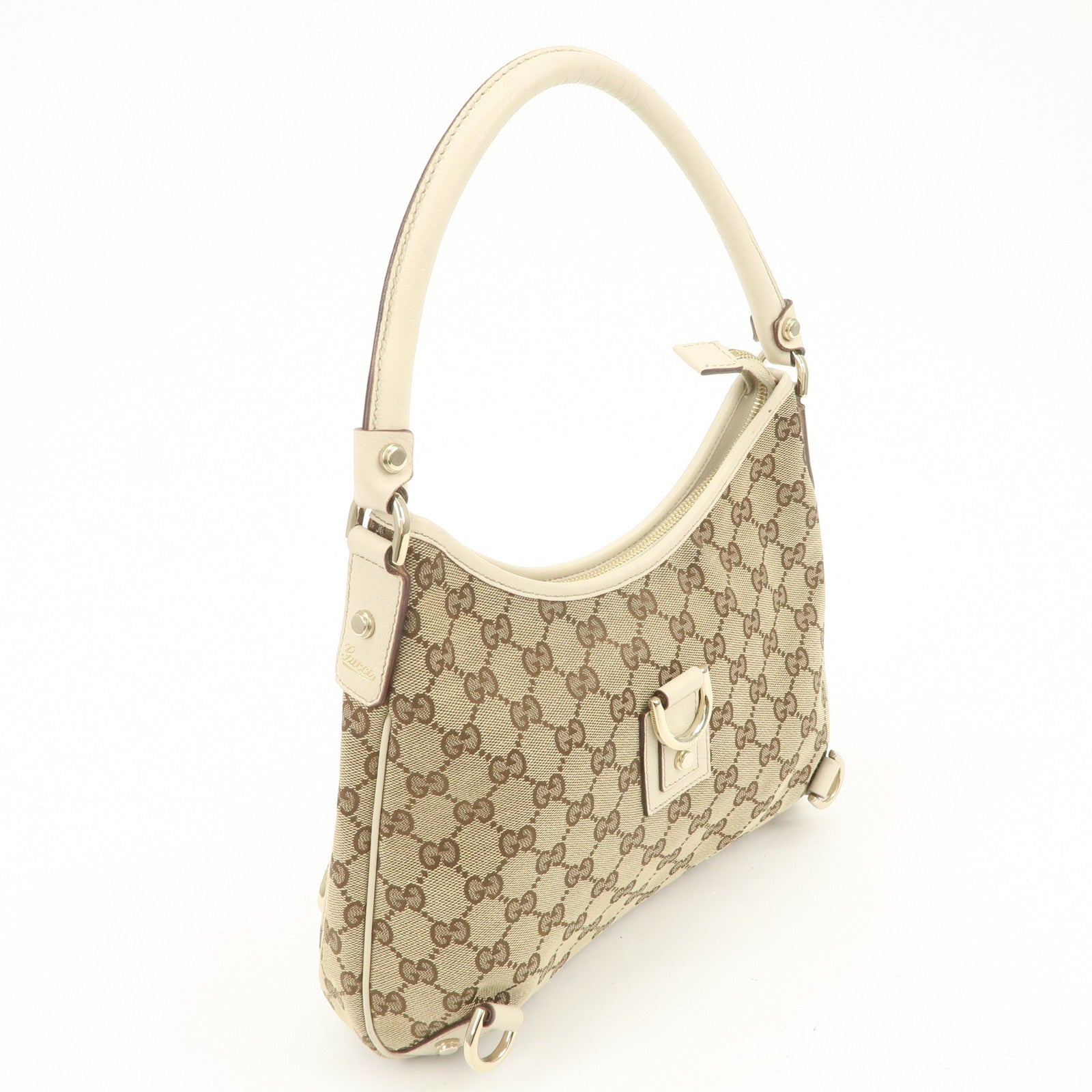 GUCCI Abbey GG Canvas Leather Shoulder Bag Beige Ivory 130738