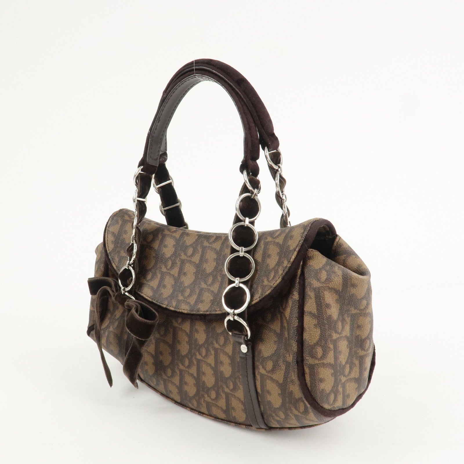 Christian Dior Trotter Romantic PVC Suede Hand Bag Brown