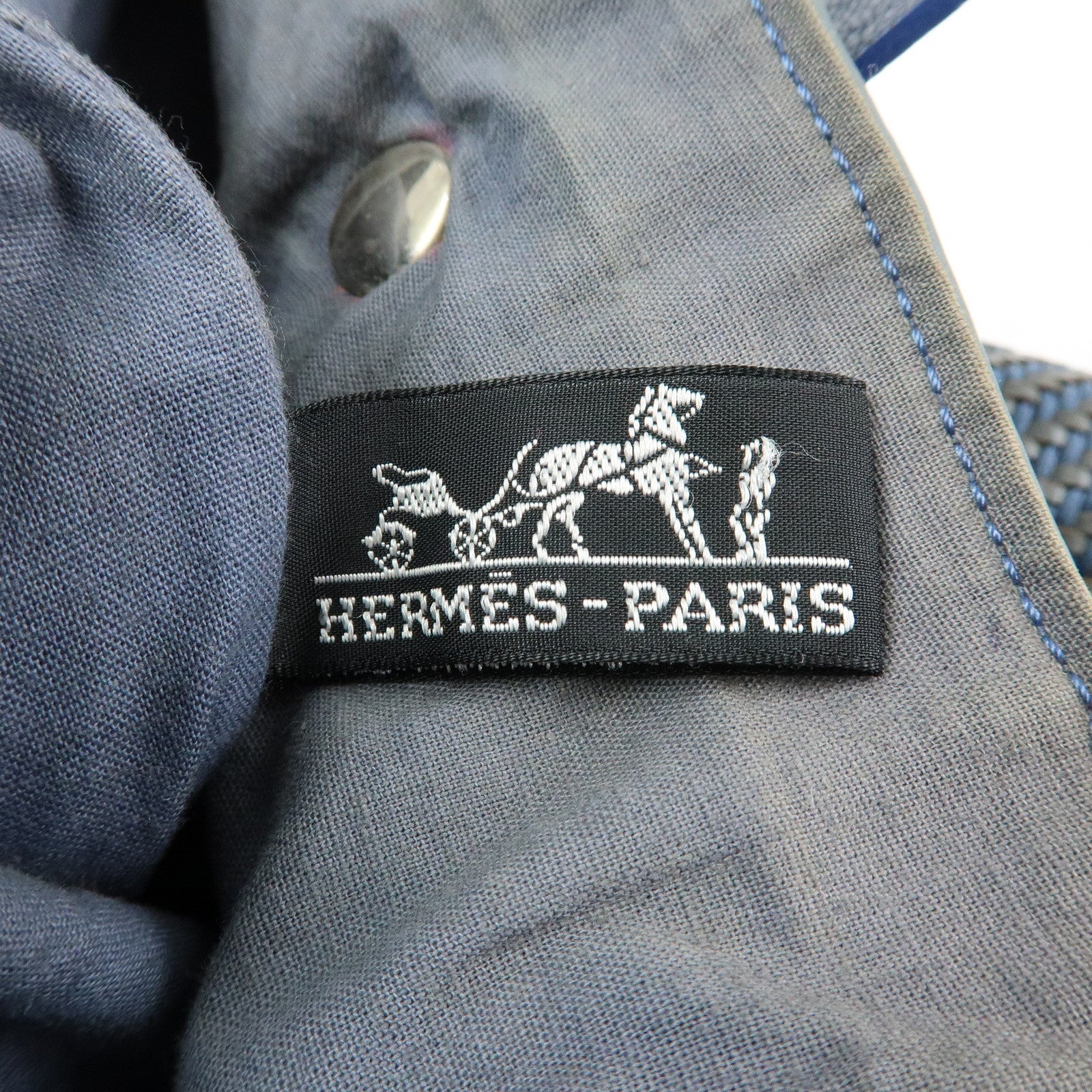 HERMES Amedaba PM Polyester Leather Mini Tote Hand Bag Blue