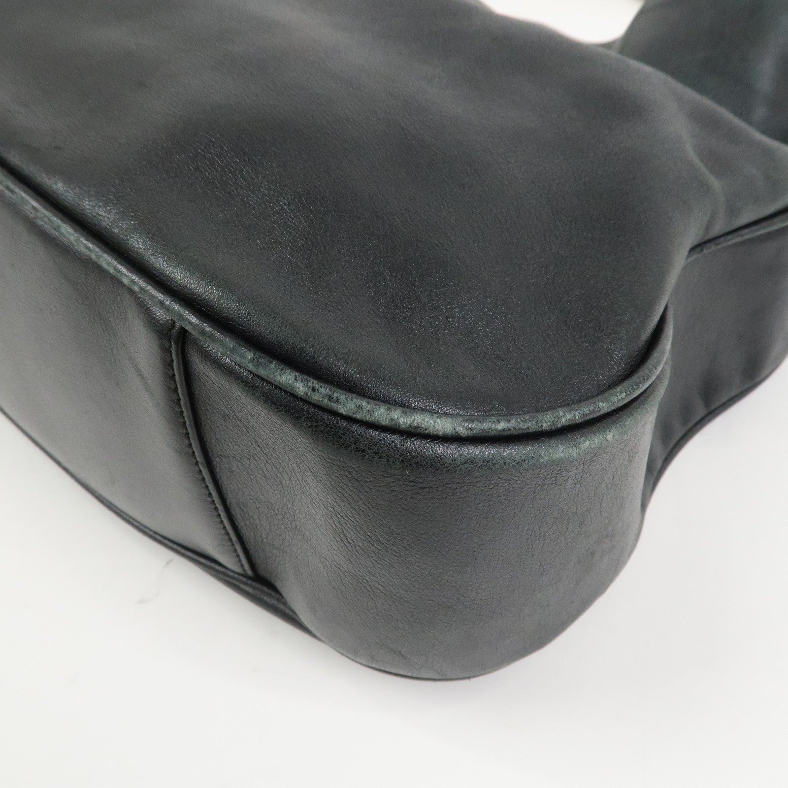 GUCCI Bamboo Leather 2Way Hand Bag Shoulder Bag Black 001郢晢スサ2852