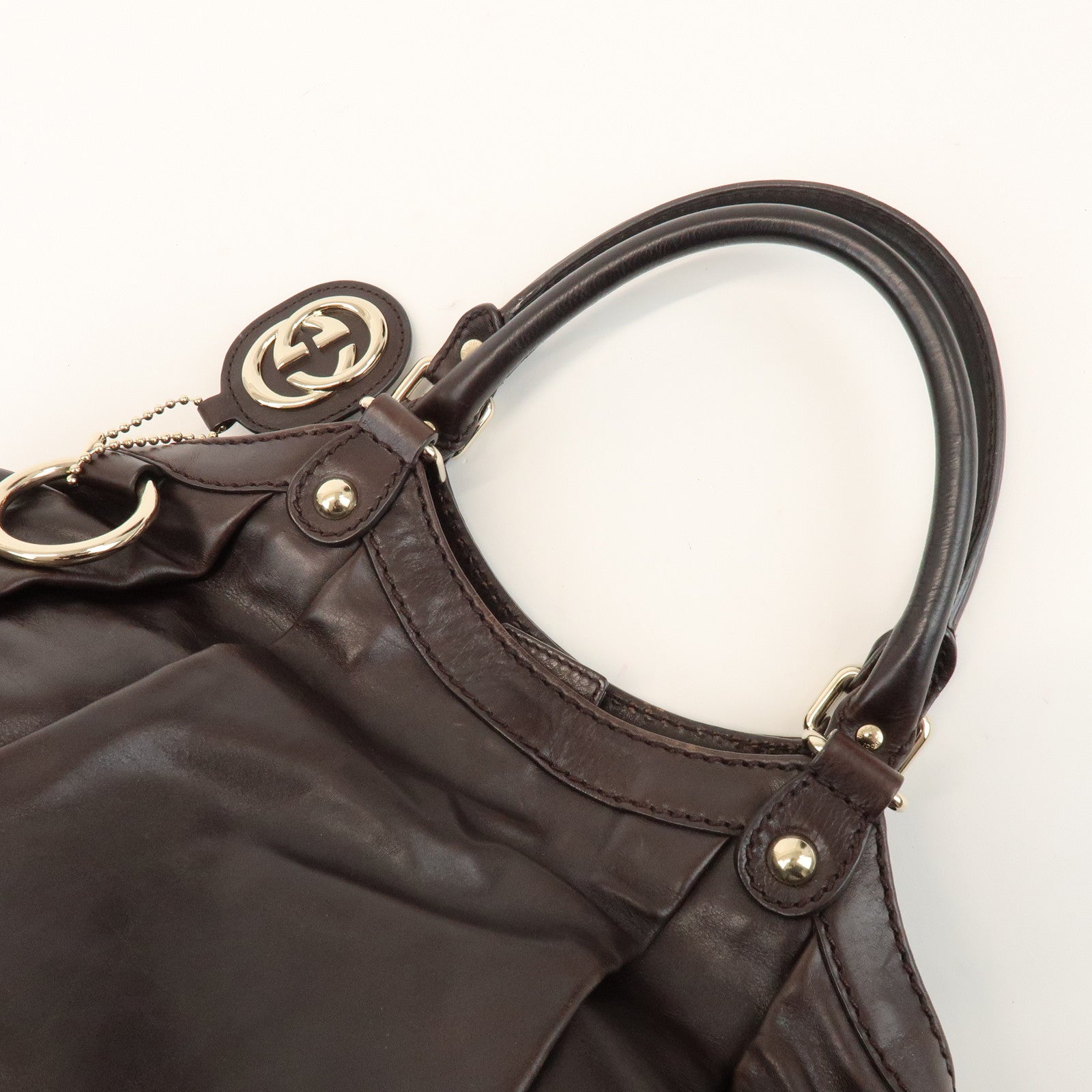 GUCCI Sukey Interlocking G Leather Tote Bag Hand Bag Brown 211944