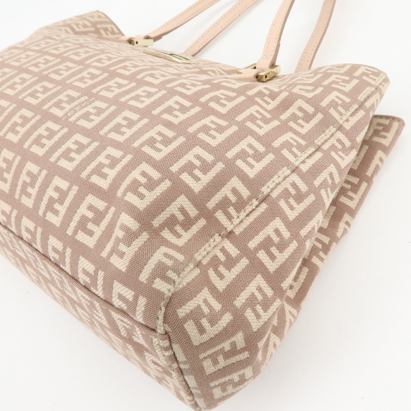 FENDI Zucchino Canvas Leather Hand Bag Tote Bag Pink Beige 8BH132