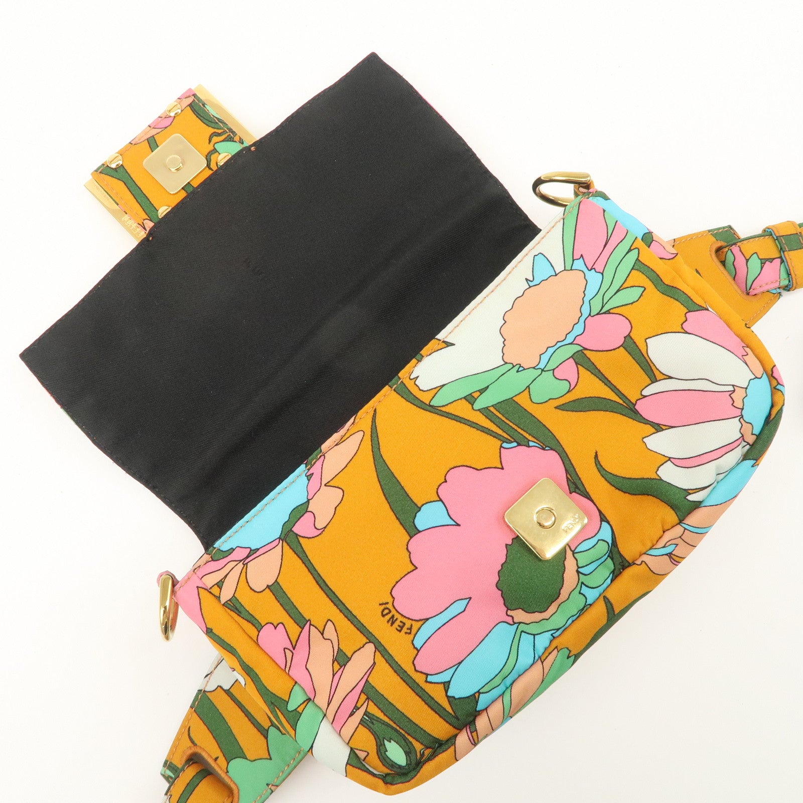 FENDI Bagguette Nylon 2Way Bag Waist Bag Orange Multi Color 8BR782 Used