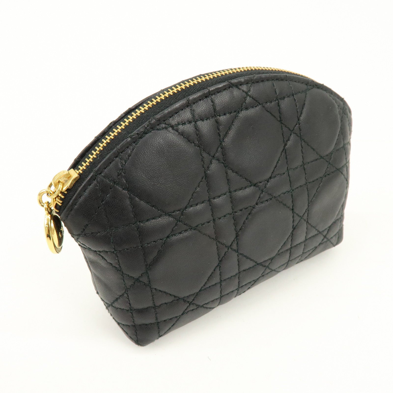 Christian Dior Cannage Lamb Skin Pouch Cosmetic Pouch Black