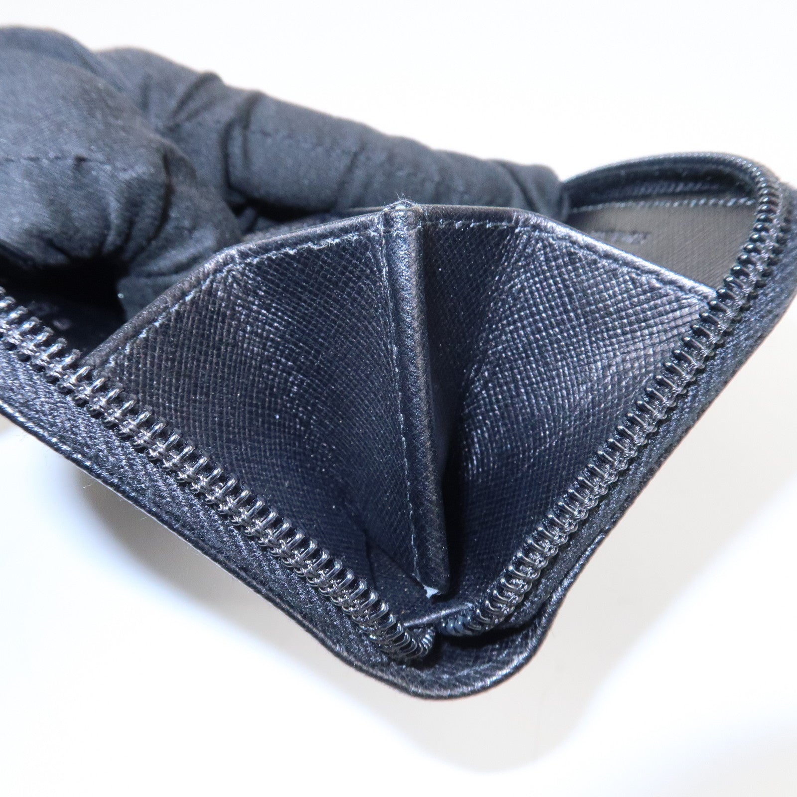 PRADA Triangle Logo Saffiano Leather Round Zippy Coin Case Black