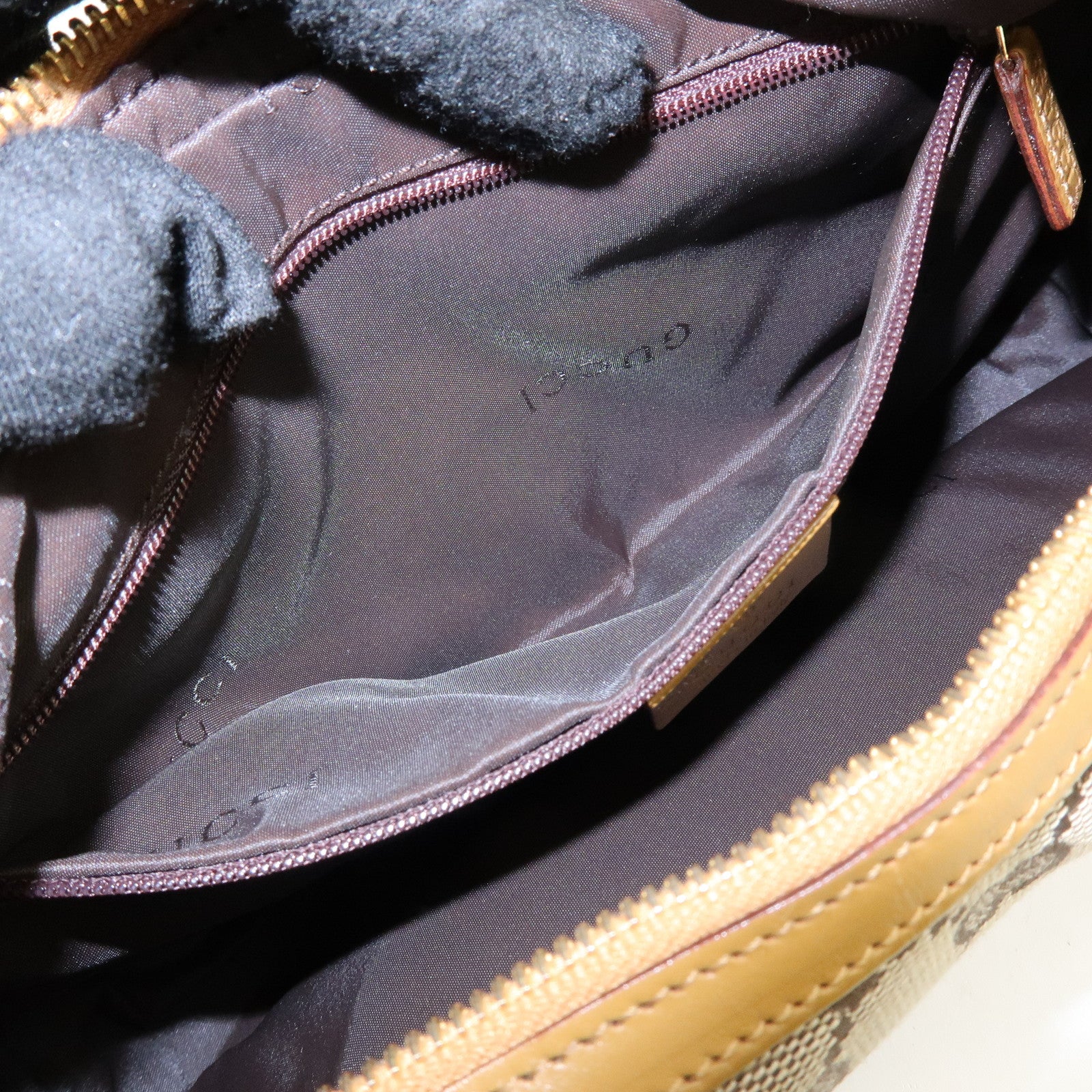 GUCCI GG Canvas Leather Shoulder Bag Beige Camel 001・3812・002122