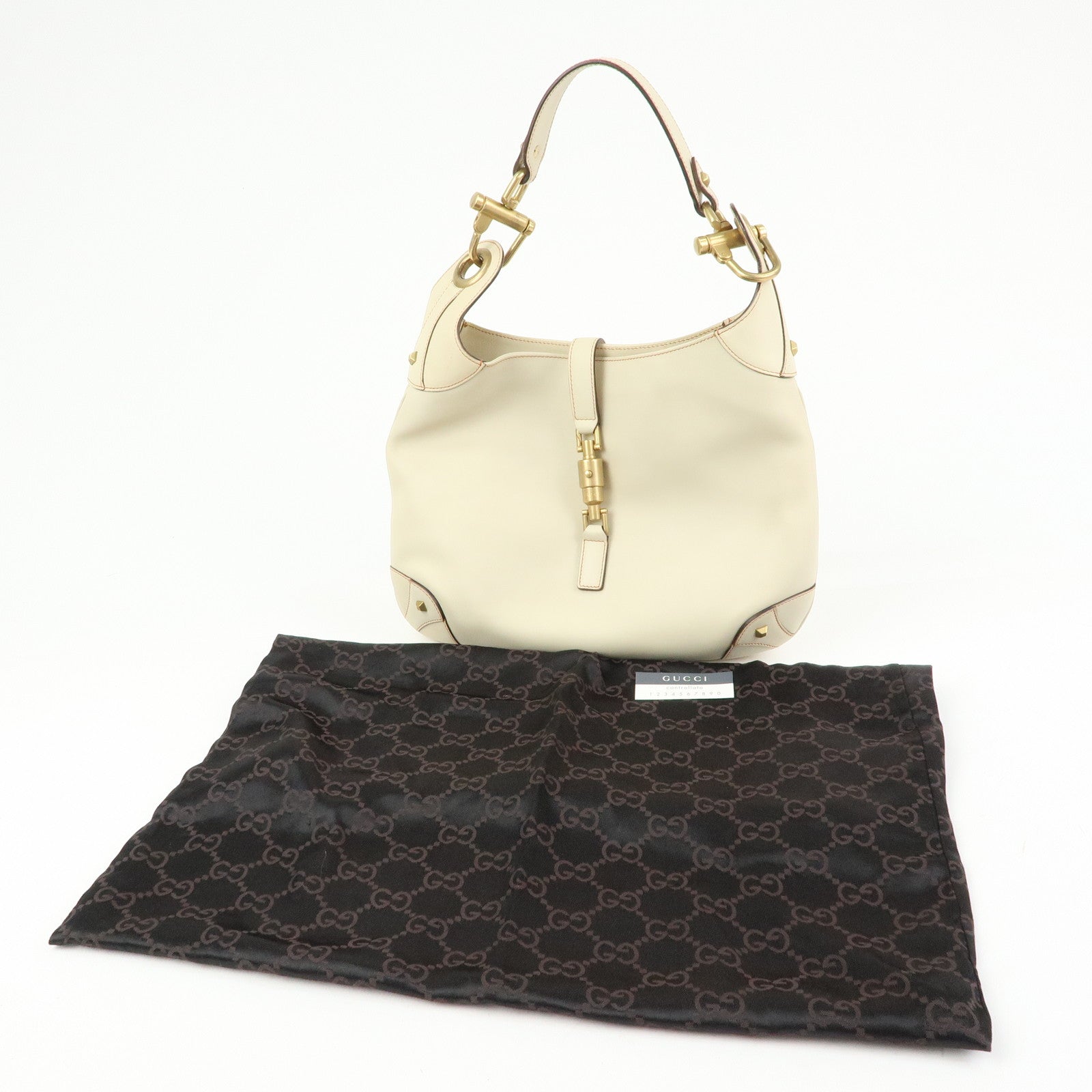 GUCCI Jackie Leather Shoulder Bag Hand Bag Studs Ivory 120888