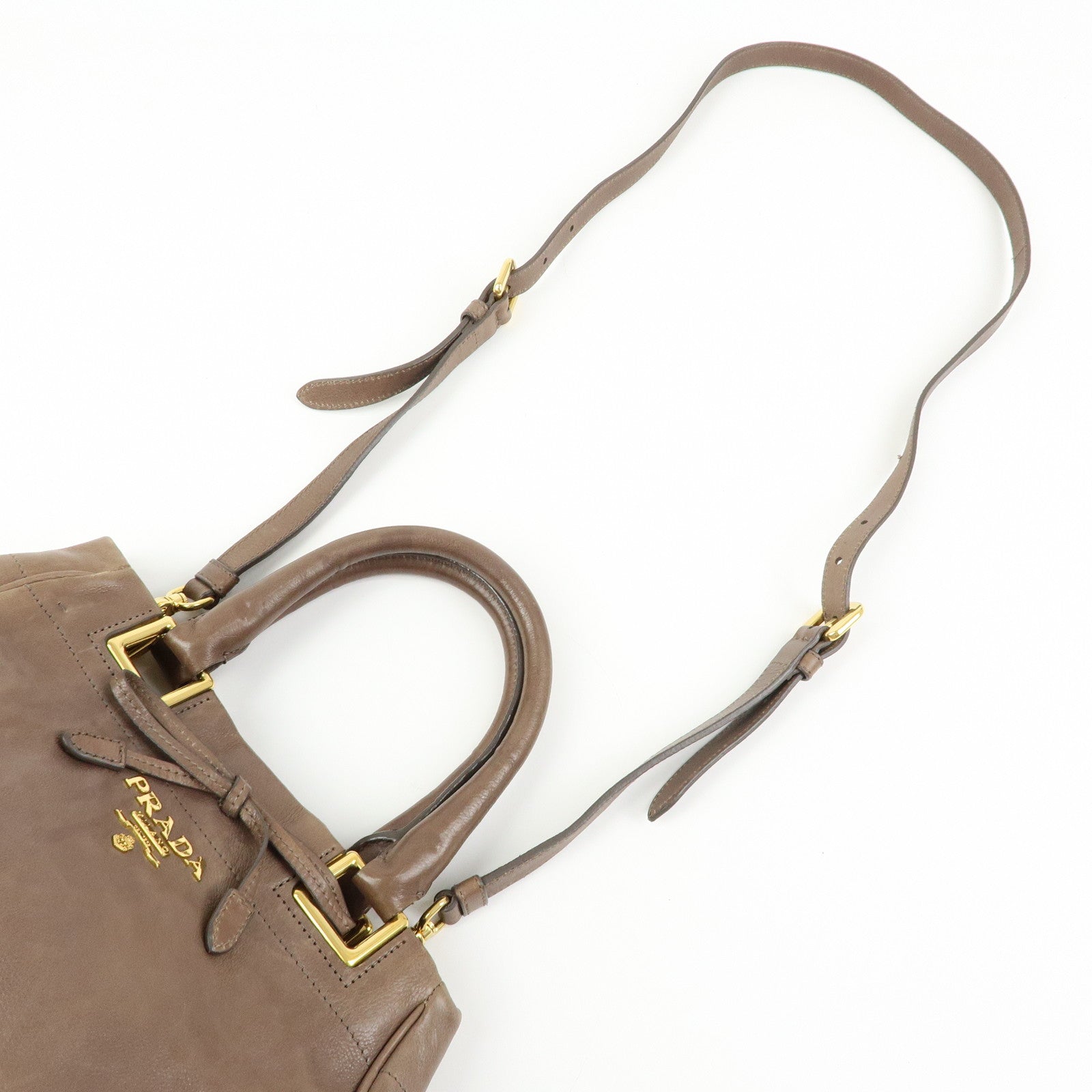 PRADA Calf Leather 2Way Bag Shoulder Bag Ribbon Brown BN2245