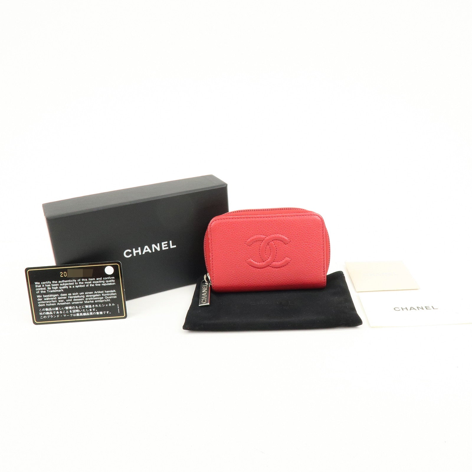 CHANEL COCO Mark Caviarskin Card Case Coin Case Red A68890