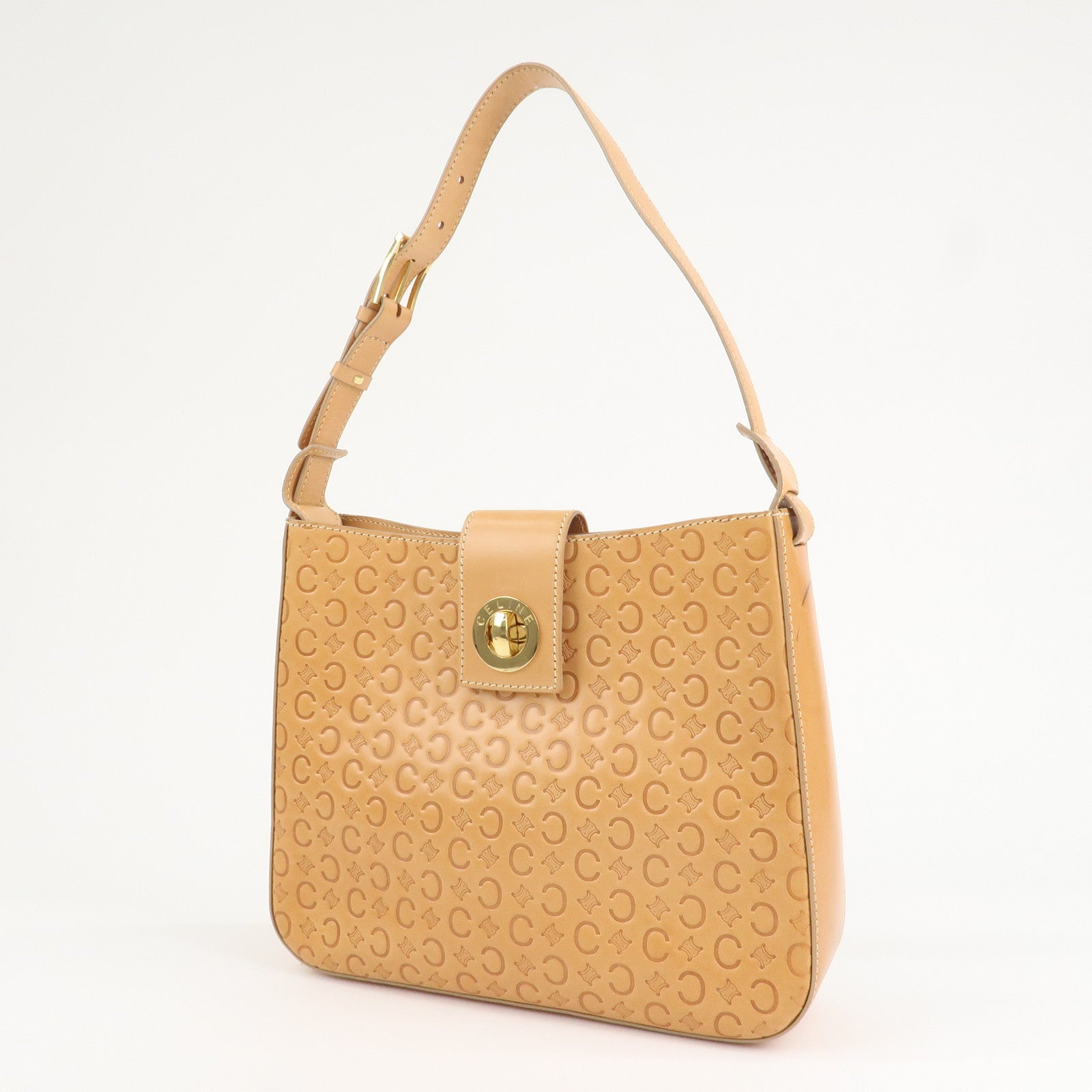 CELINE C Macadam Leather Shouler Bag Hand Bag Beige