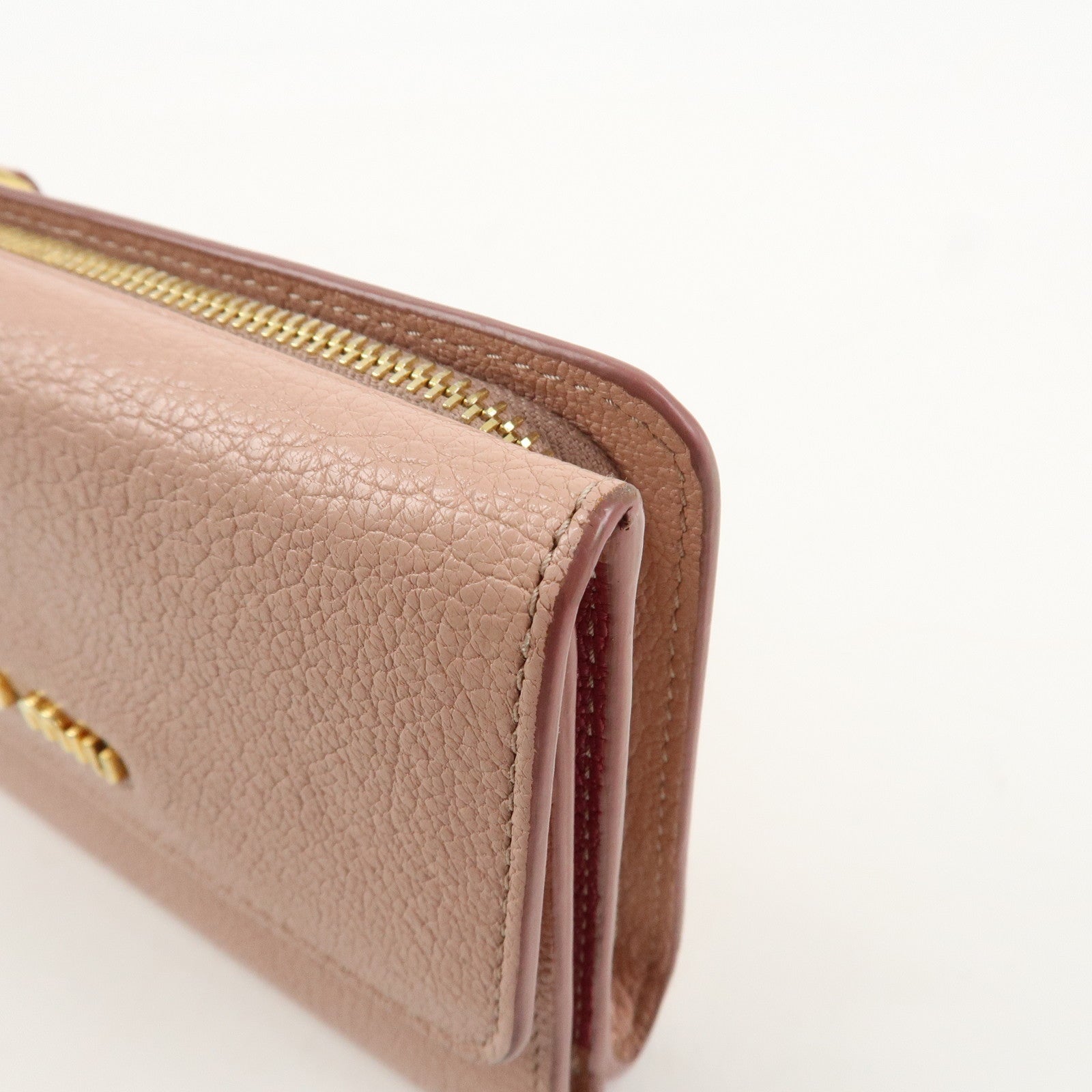MIU MIU Leather Bi-fold Wallet Compact Wallet Pink 5ML014 Used