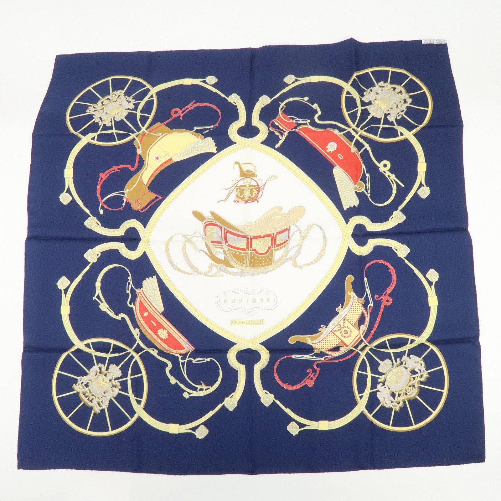 HERMES Carre 90 Silk 100% Scarf SPRINGS Navy