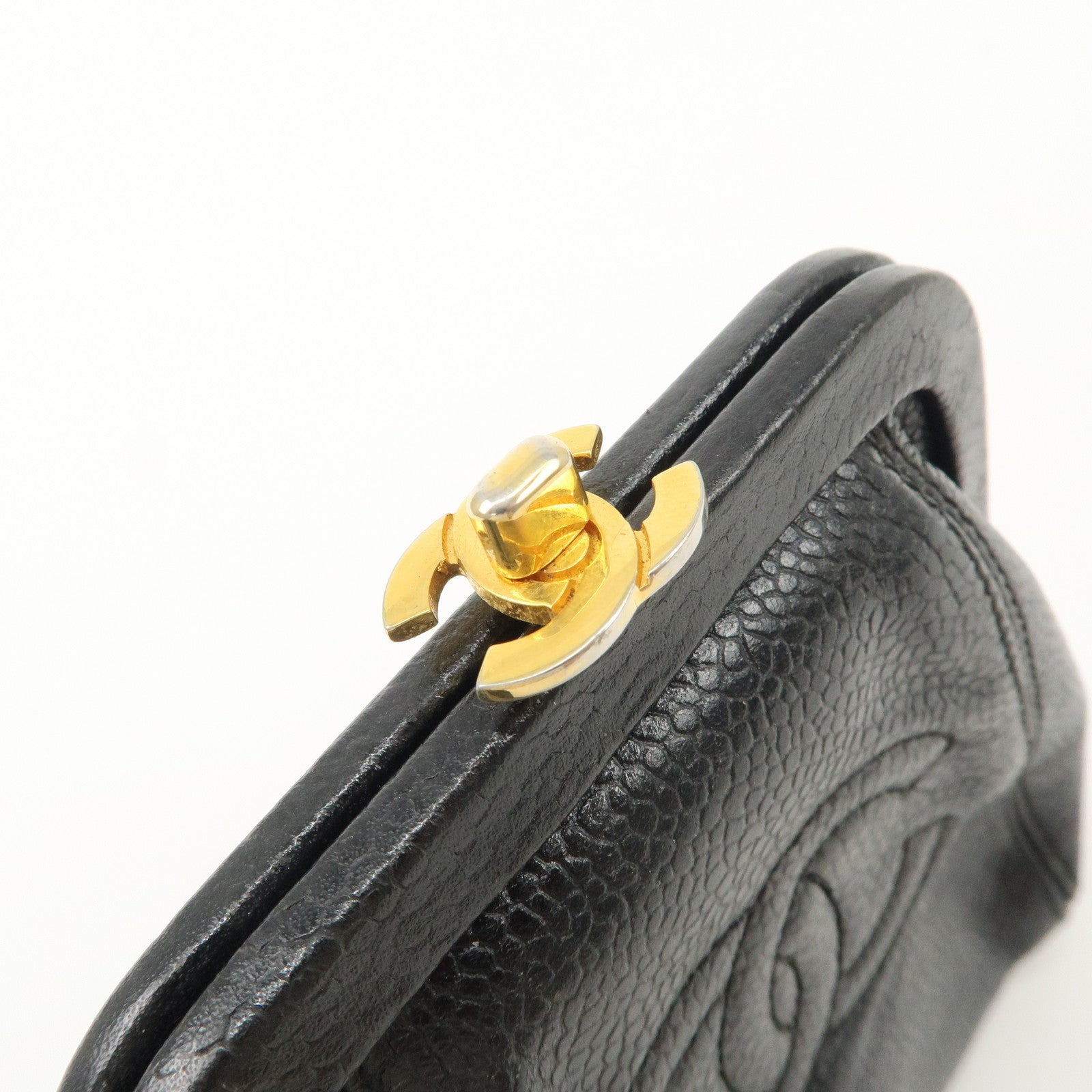 CHANEL COCO Mark Caviarskin Purse Wallet Pouch Black Used